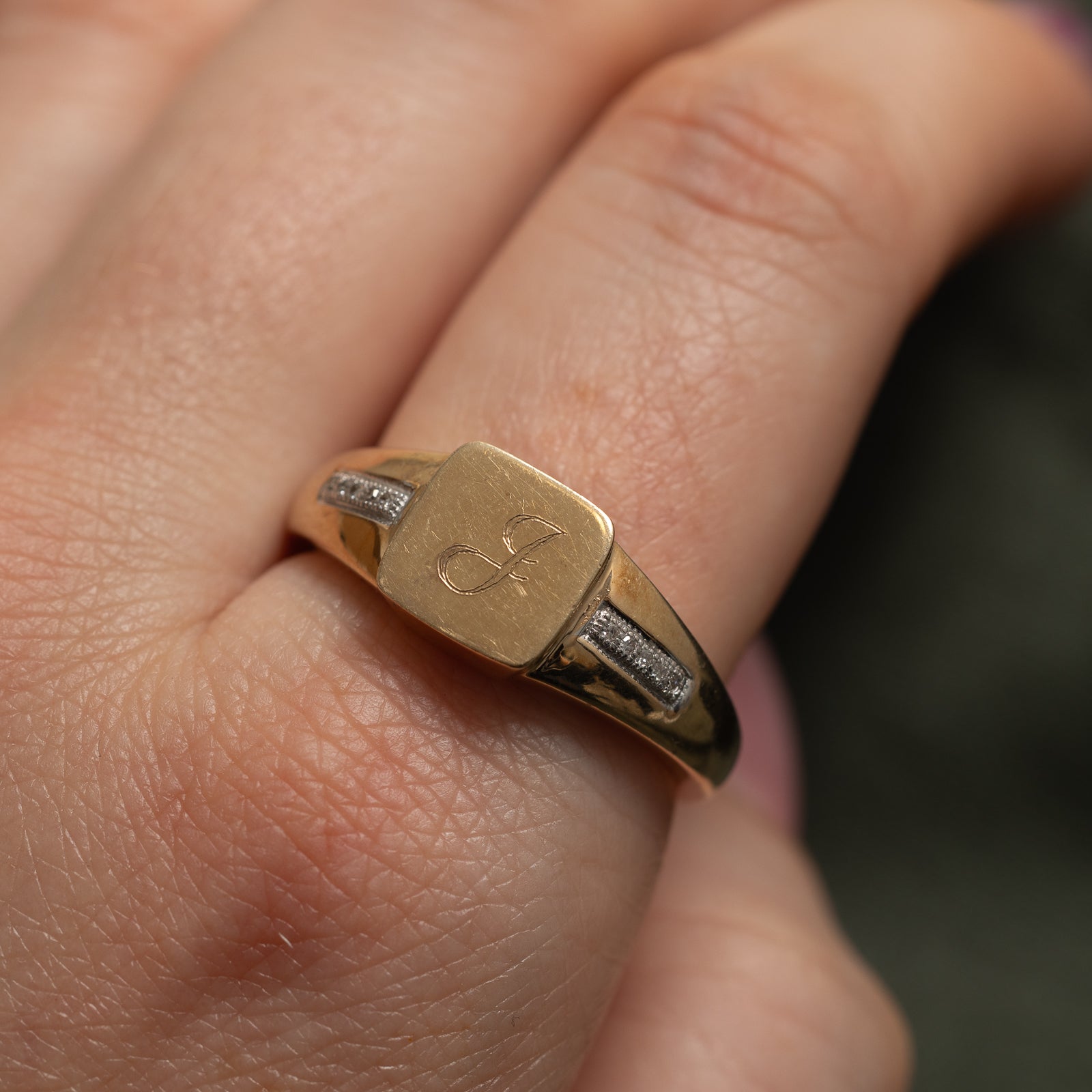 Diamond 'J' Initial Signet Ring | 0.03ctw | SZ 10.5
