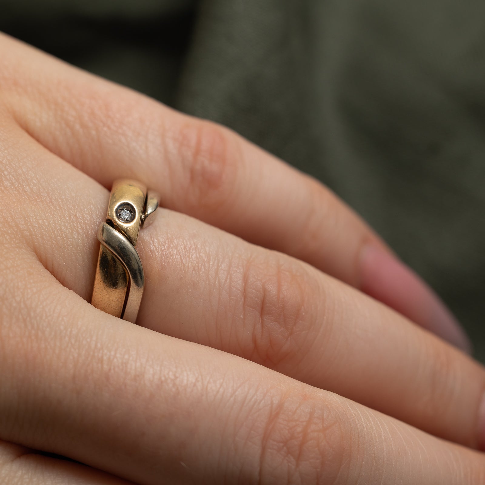 Two Tone Gold Diamond Interlocking Rings | 0.01ct | SZ 6
