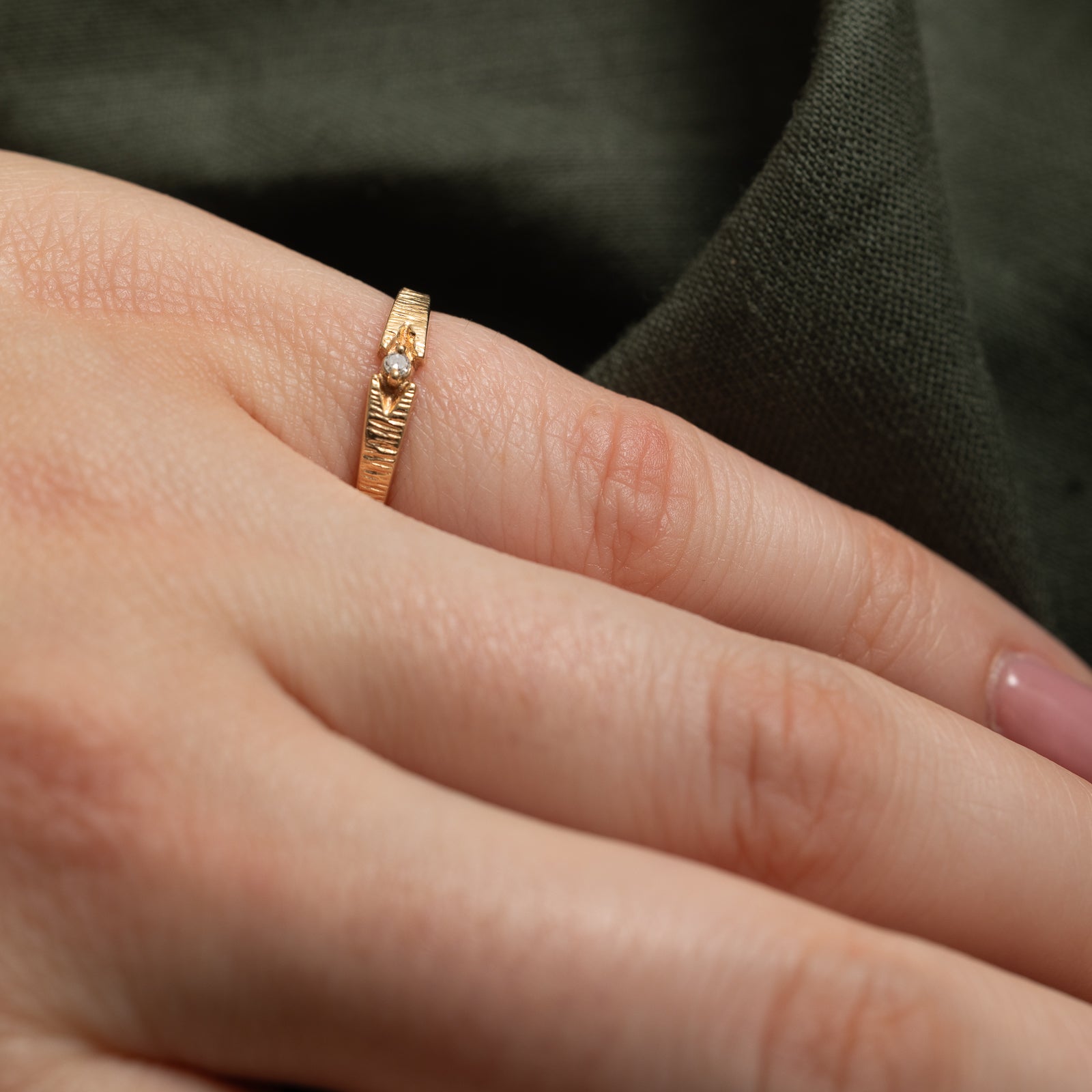 Single Stone Diamond Textured Ring | 0.01ct | SZ 4