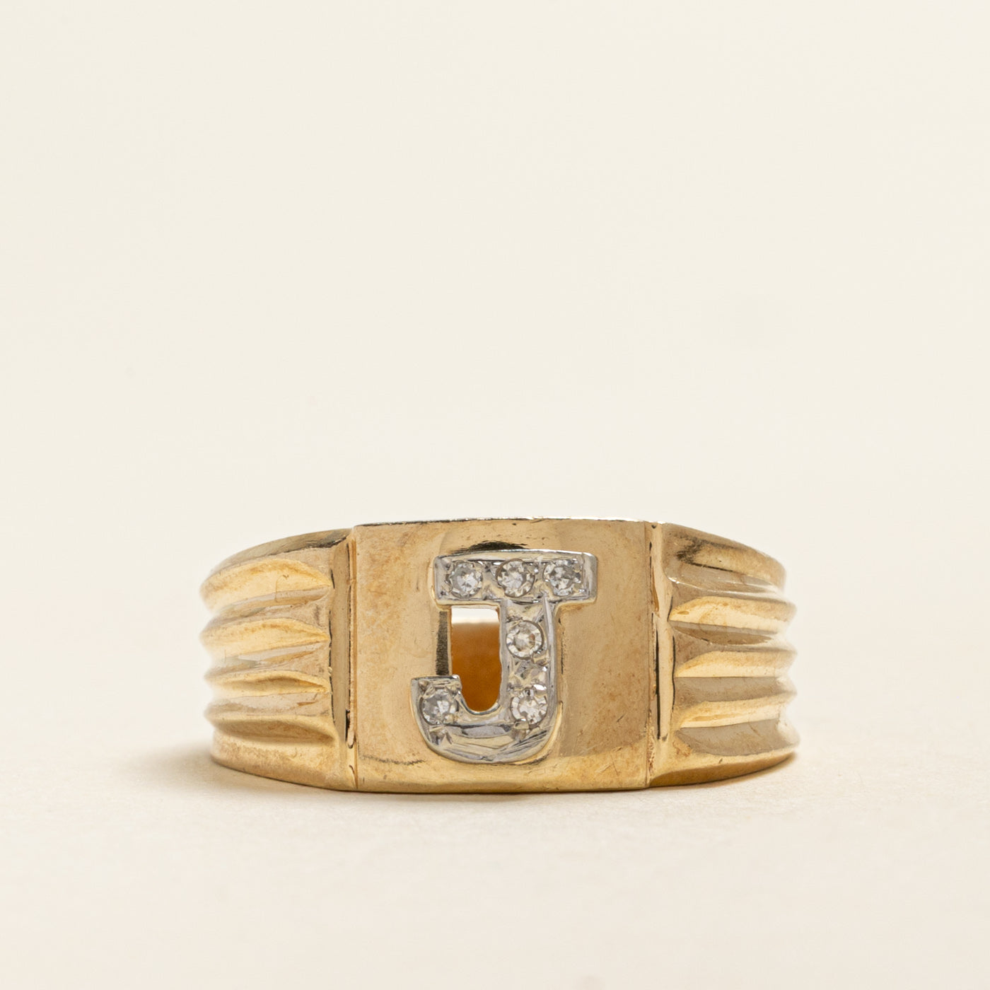Diamond Grooved 'J' Initial Ring | 0.06ctw | SZ 9
