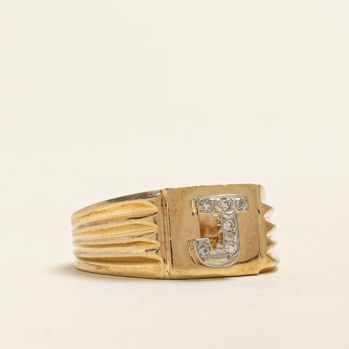 Diamond Grooved 'J' Initial Ring | 0.06ctw | SZ 9