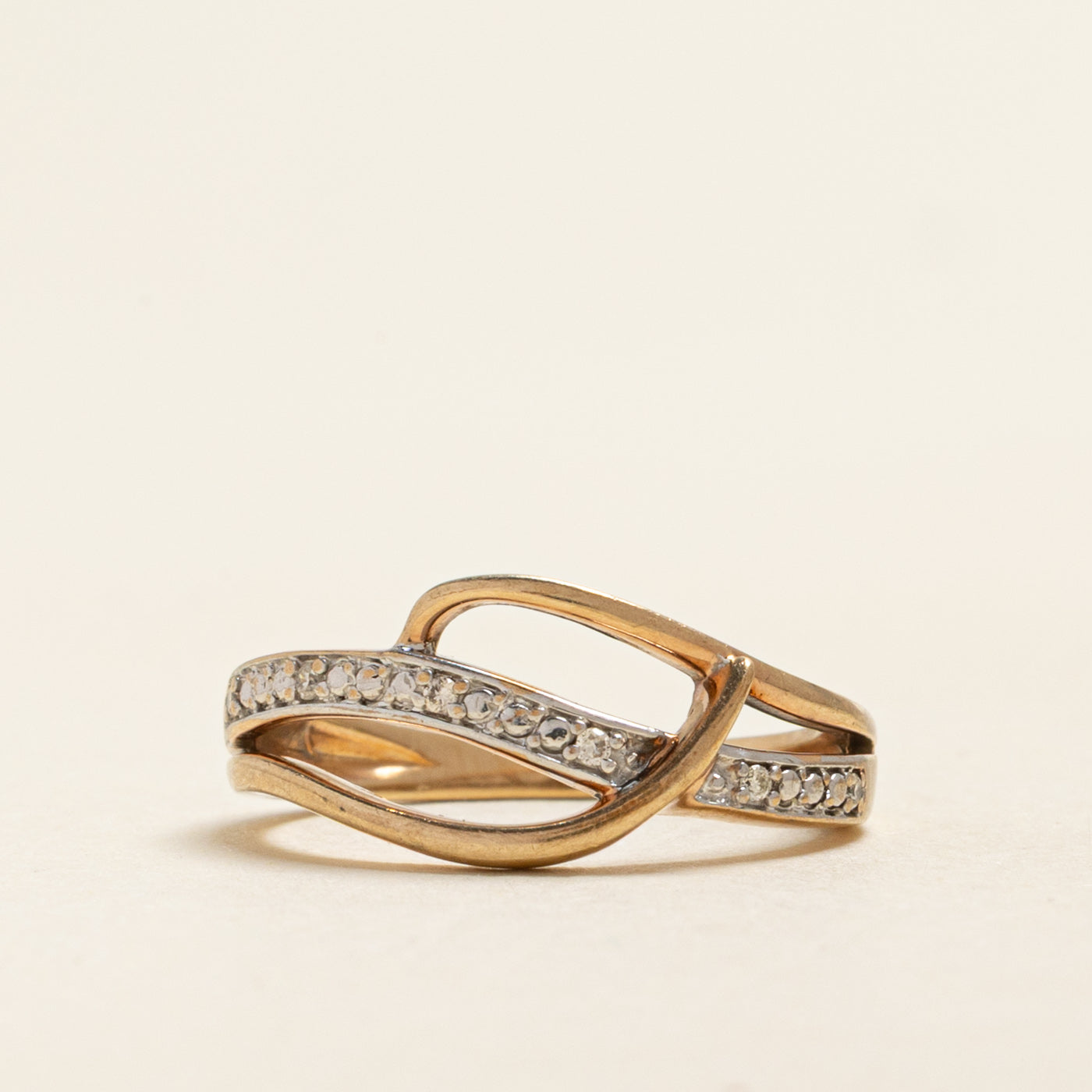 Yellow Gold Diamond Cross Over Ring | 0.02ctw | SZ 4