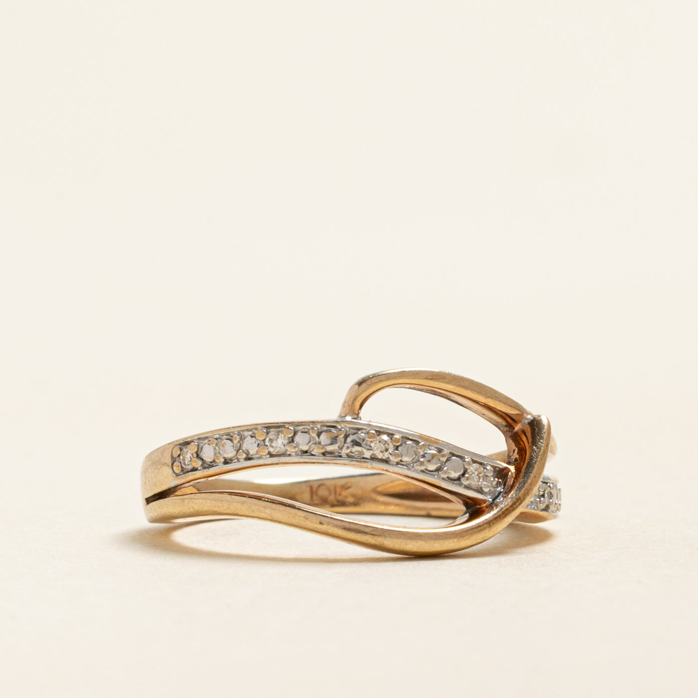 Yellow Gold Diamond Cross Over Ring | 0.02ctw | SZ 4