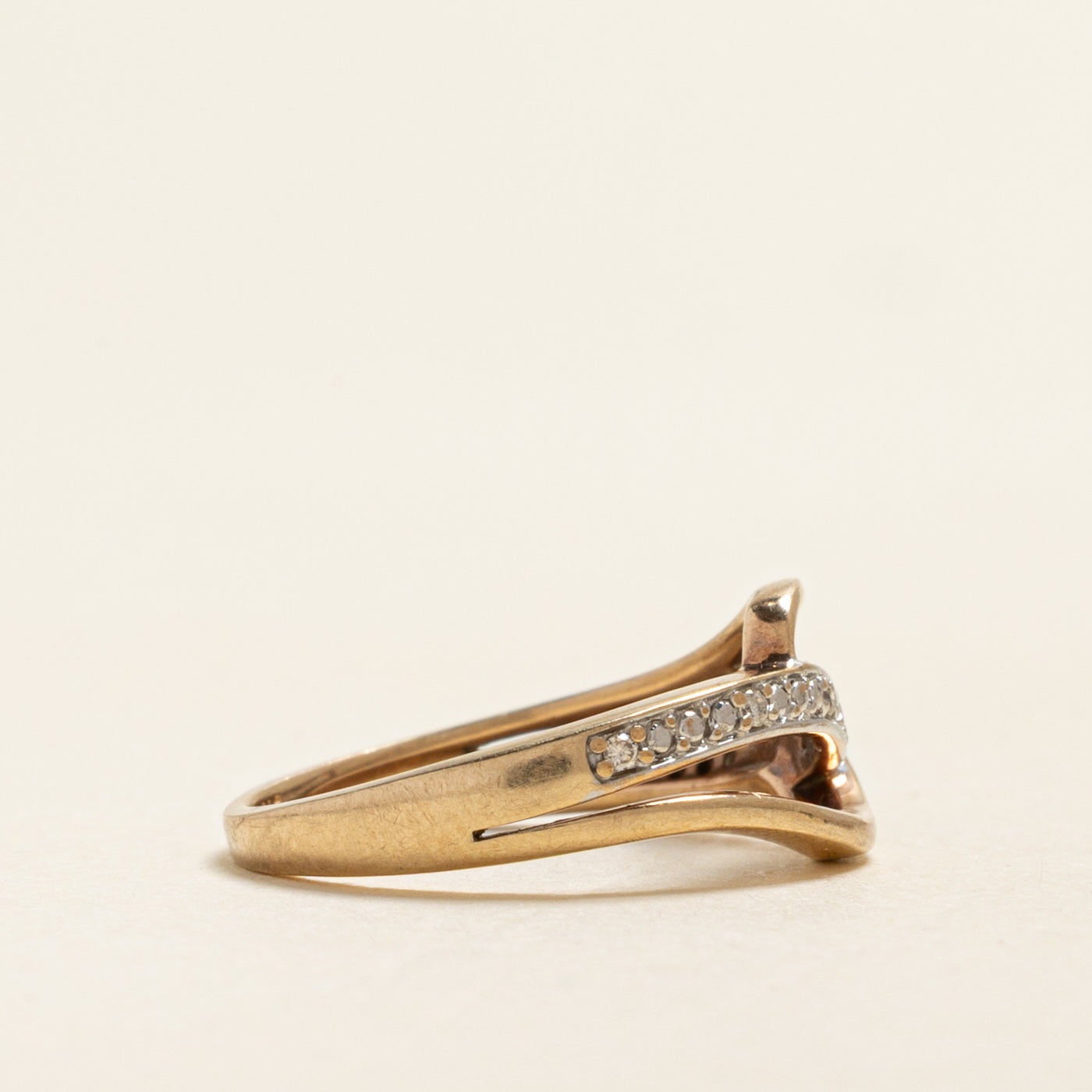 Yellow Gold Diamond Cross Over Ring | 0.02ctw | SZ 4