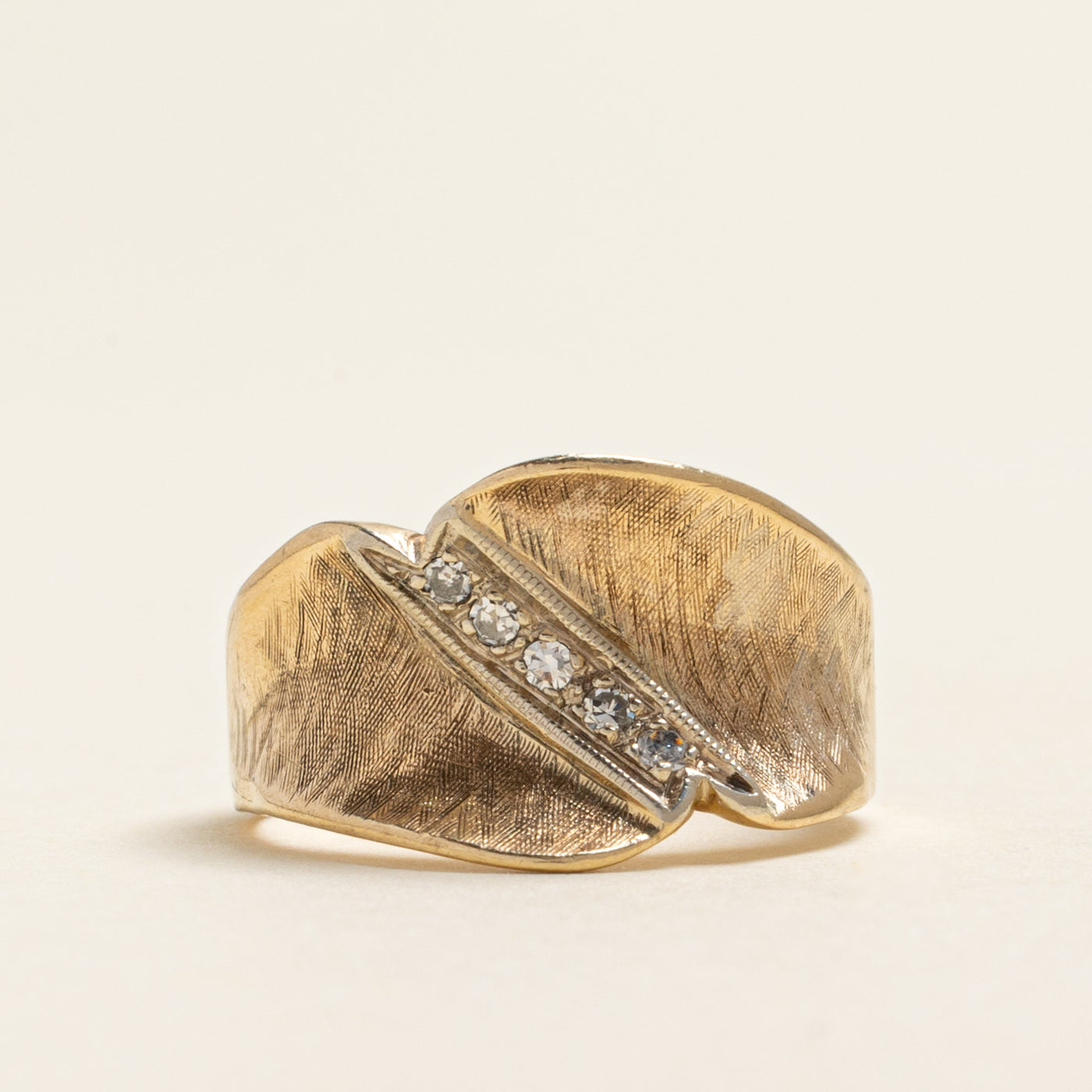 Diagonal Diamond Textured Cocktail Ring | 0.07ctw | SZ 6.5