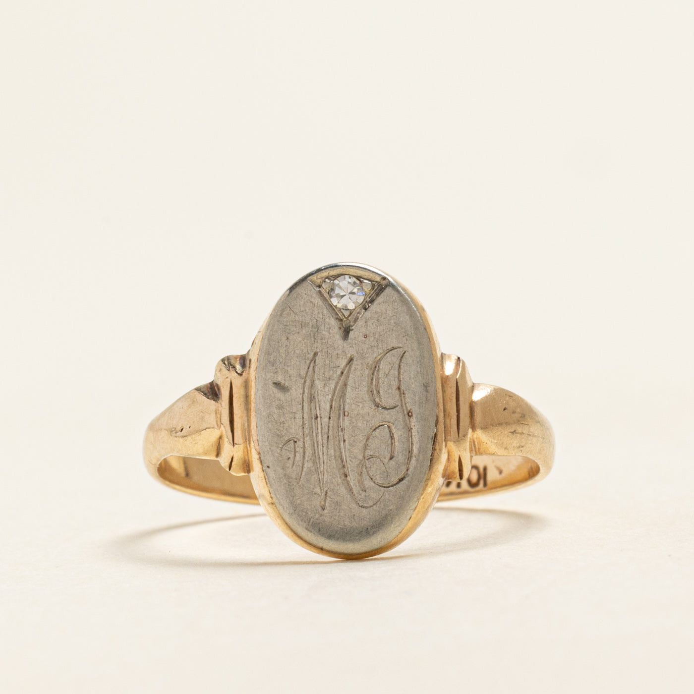 Diamond "MJ" Initial Signet Ring | 0.01ct | SZ 7.25