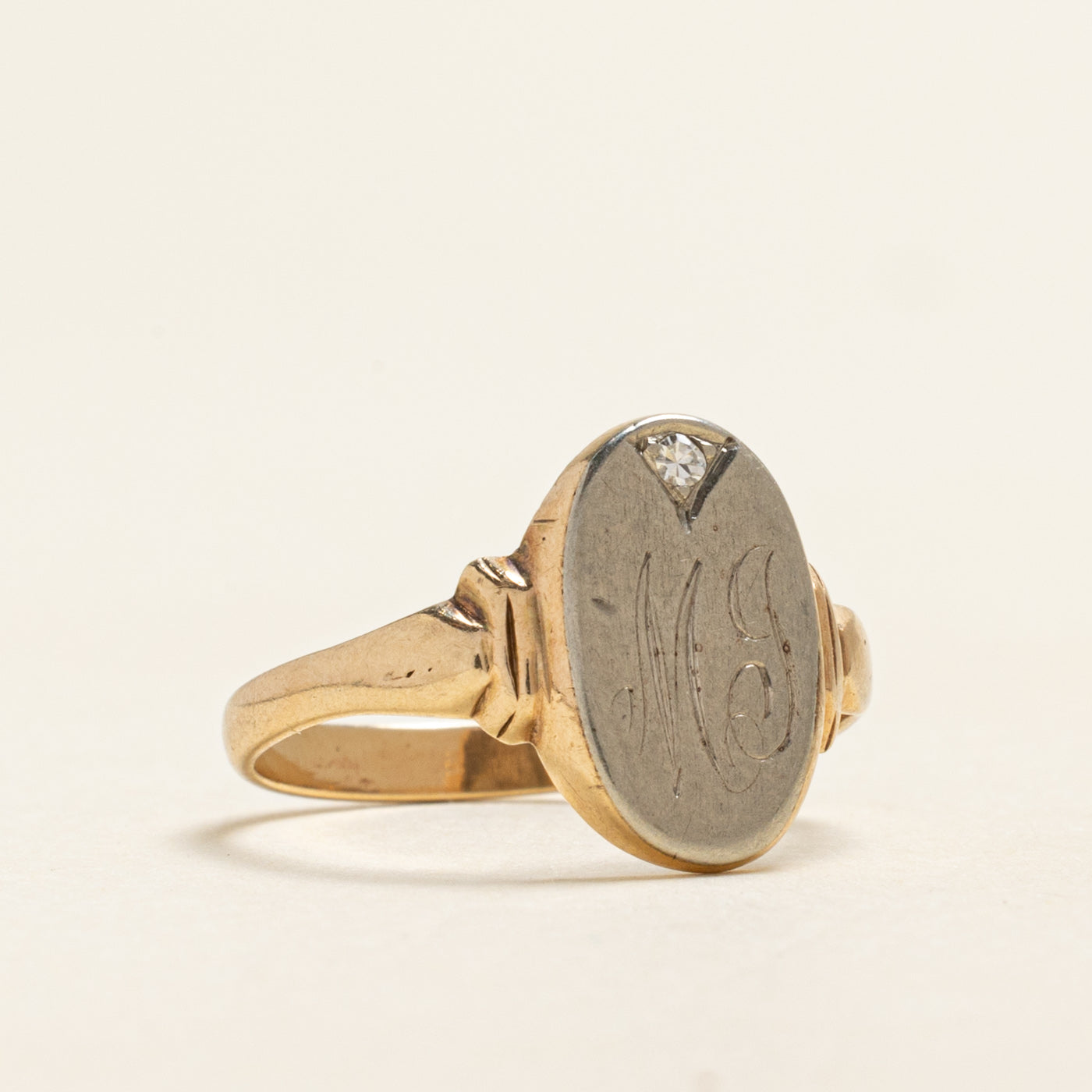 Diamond "MJ" Initial Signet Ring | 0.01ct | SZ 7.25