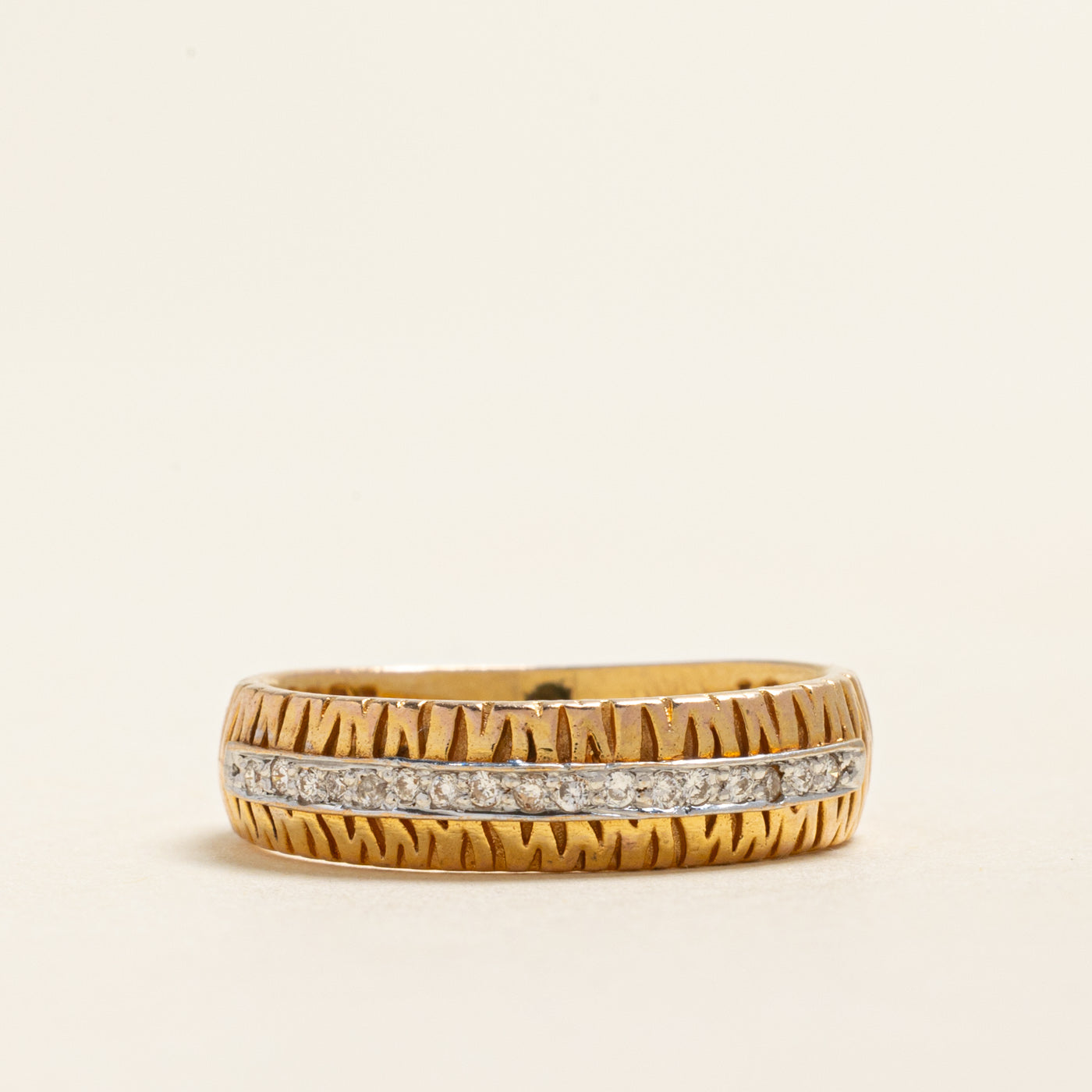 18k Semi Eternity Diamond Textured Band | 0.08ctw | 5.35mm | SZ 7.25