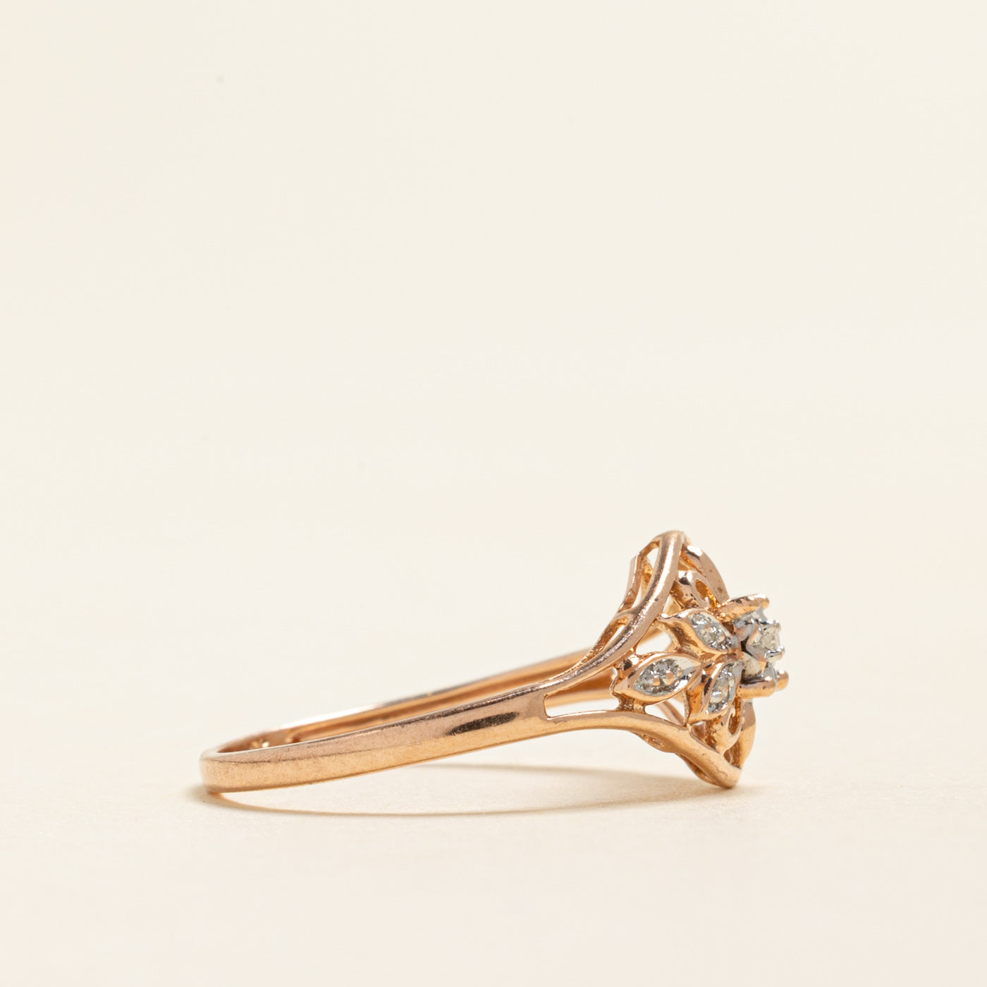 Rose Gold Diamond Openwork Tapered Ring | 0.02ctw | SZ 5.5