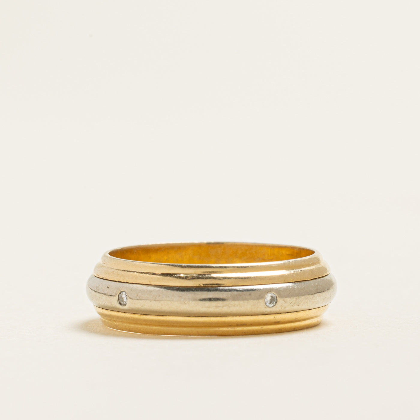 18k Two Tone Flush Set Diamond Grooved Band | 0.04ctw | 6.00mm | SZ 7