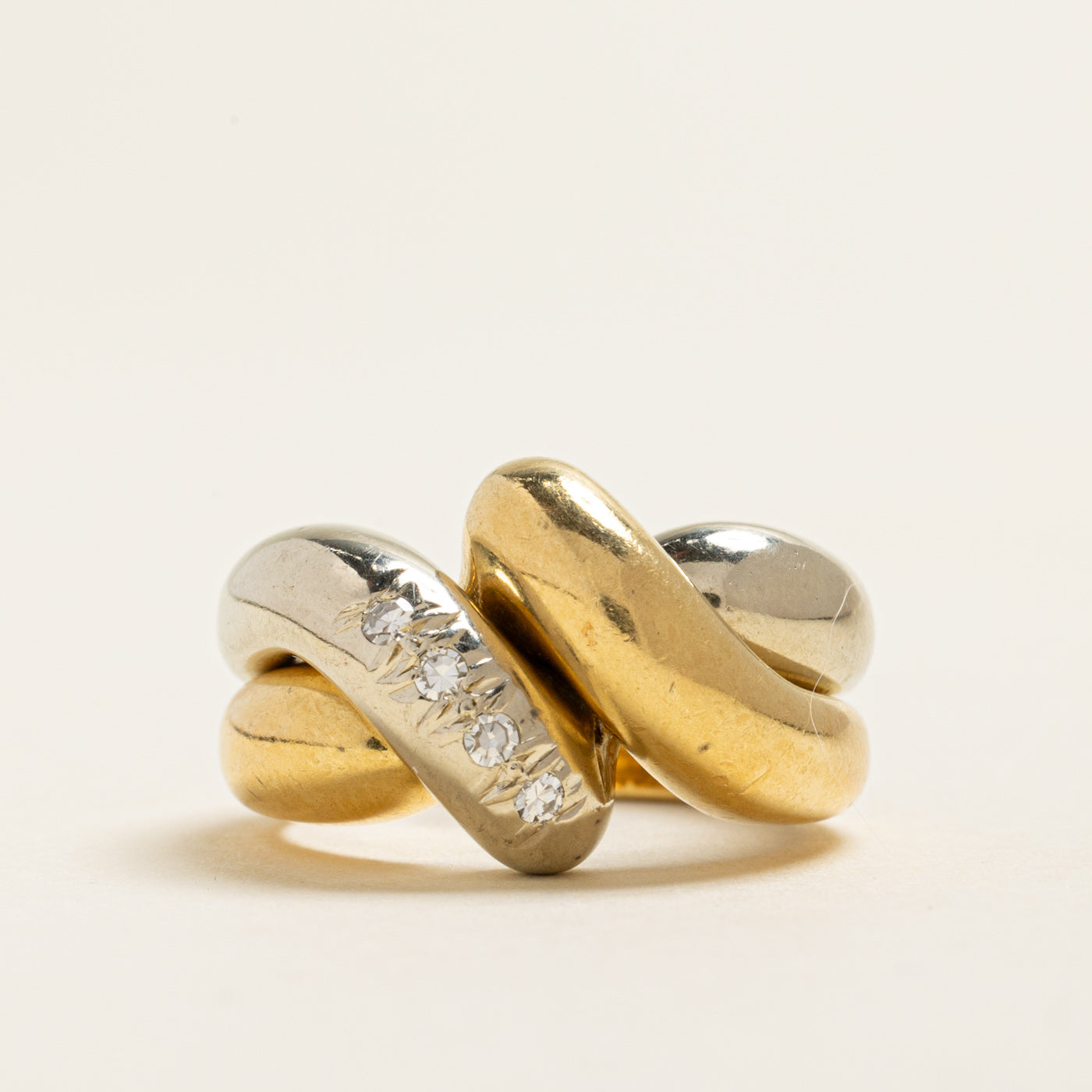 18k Two Tone Gold Diamond Intertwined Ring | 0.10ctw | SZ 6.25
