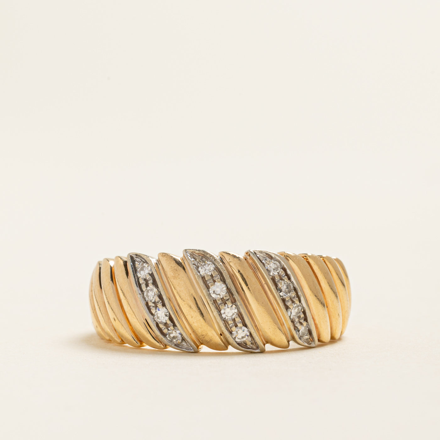 Diagonal Diamond Grooved Ring | 0.18ctw | SZ 10.75