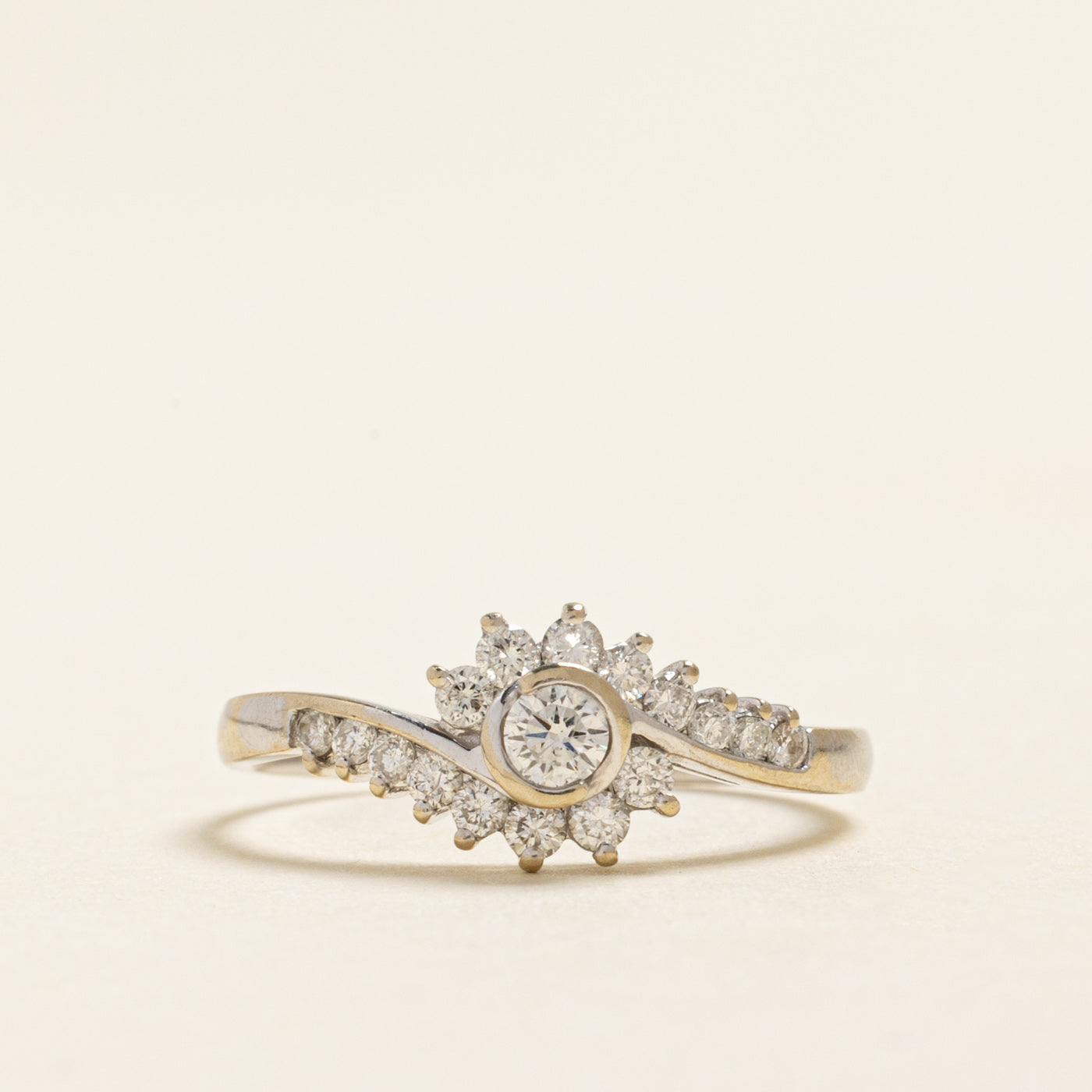 18k Bezel Set Diamond Petal Bypass Ring | 0.34ctw | SZ 5.5