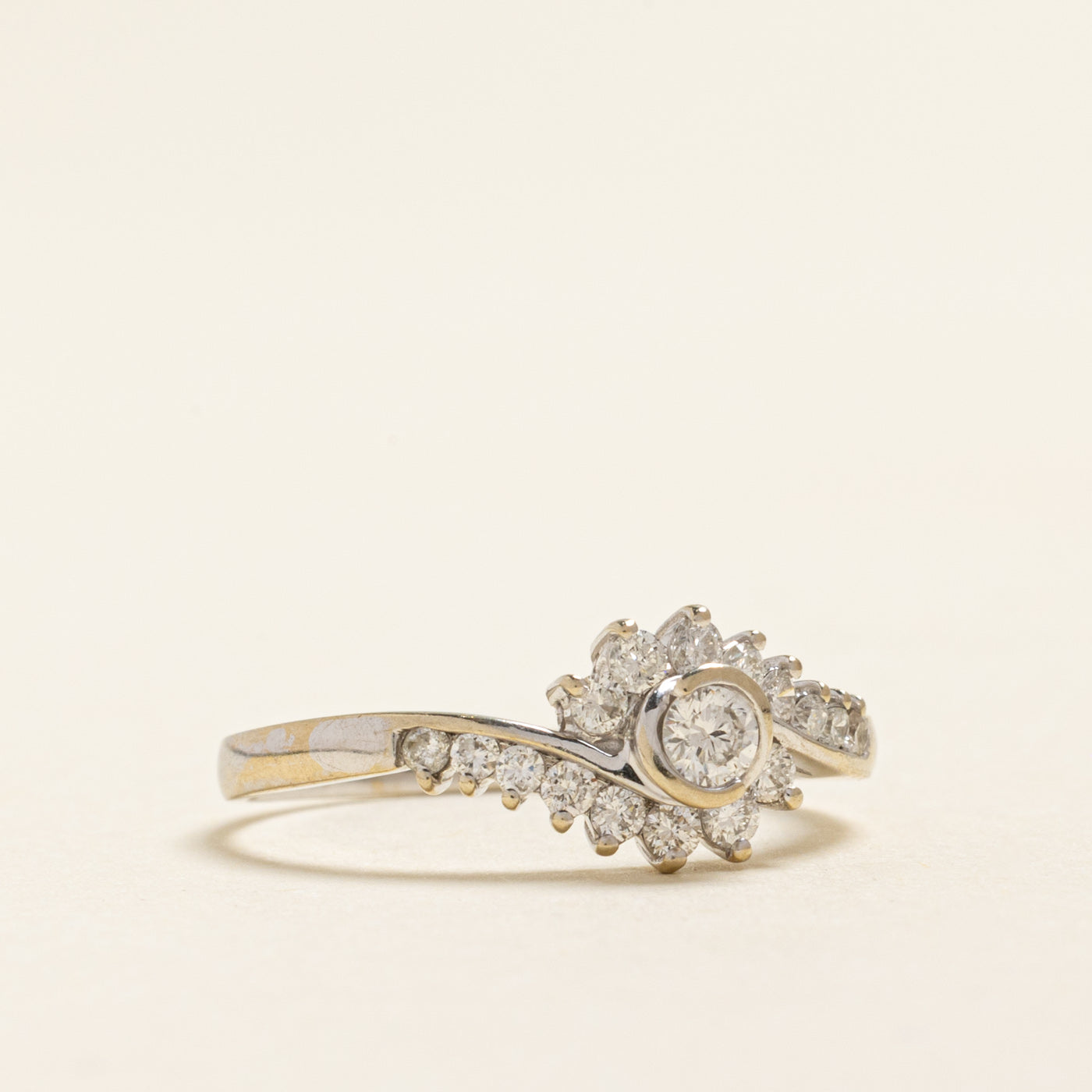 18k Bezel Set Diamond Petal Bypass Ring | 0.34ctw | SZ 5.5