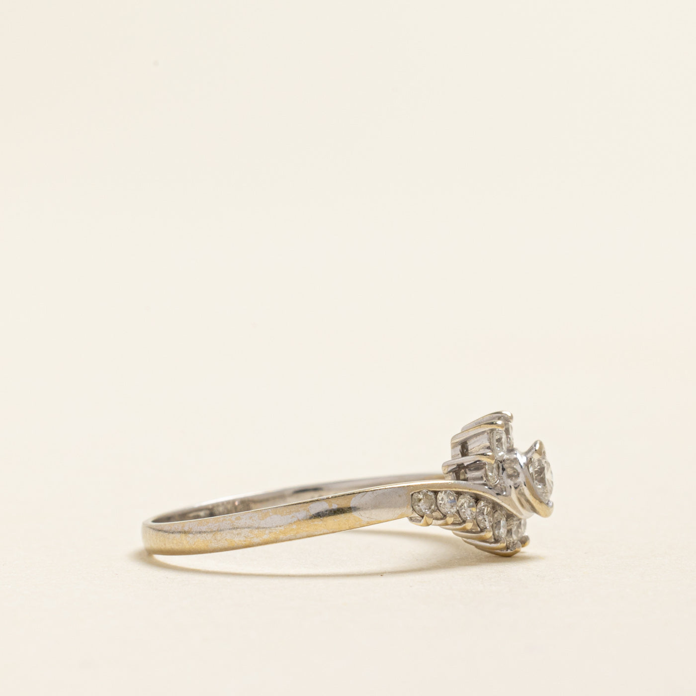 18k Bezel Set Diamond Petal Bypass Ring | 0.34ctw | SZ 5.5