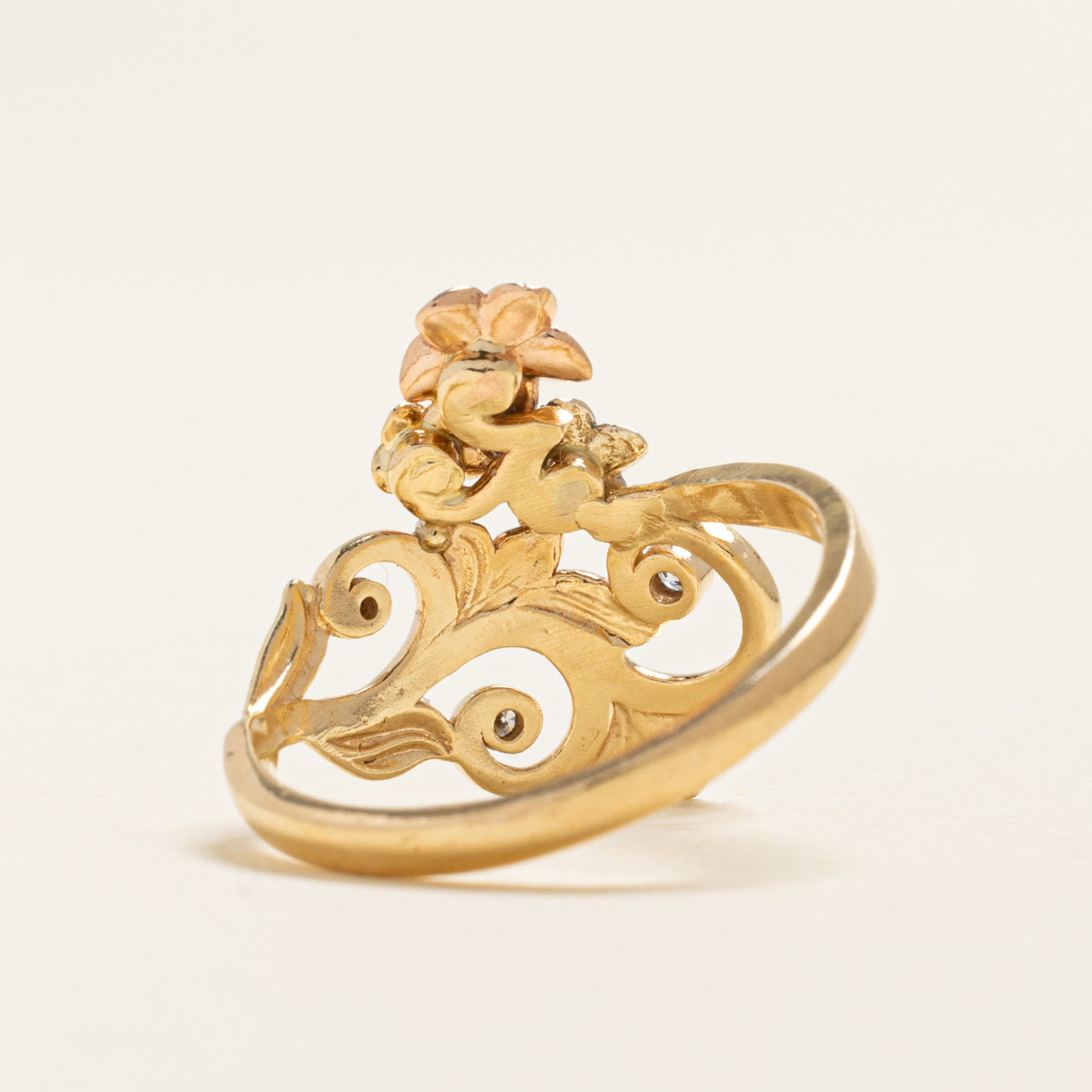 Tri Tone Gold Diamond Floral Ring | 0.03ctw | SZ 6.25