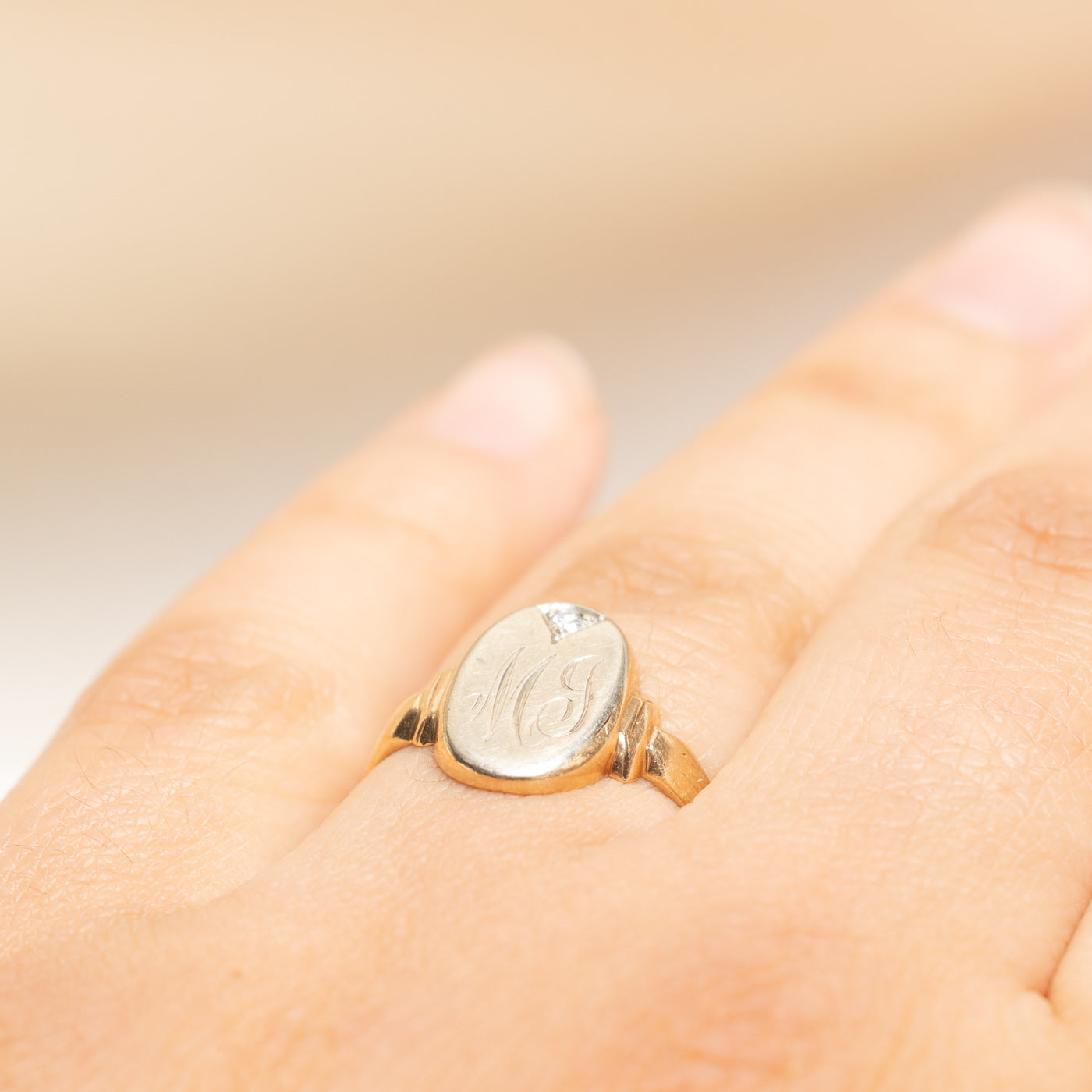 Diamond "MJ" Initial Signet Ring | 0.01ct | SZ 7.25