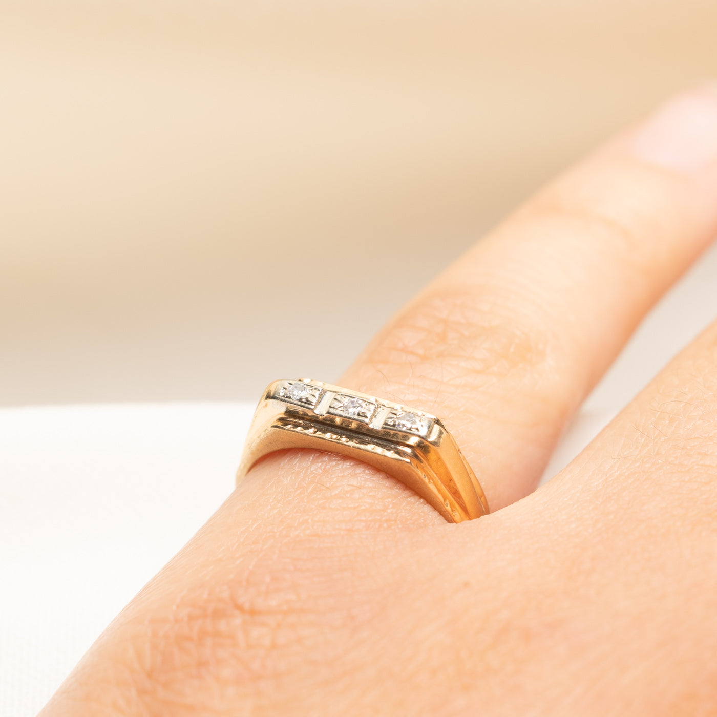Three Stone Diamond Textured Ring | 0.04ctw | SZ 6