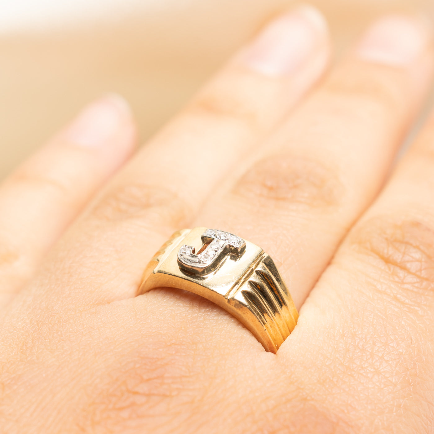 Diamond Grooved 'J' Initial Ring | 0.06ctw | SZ 9