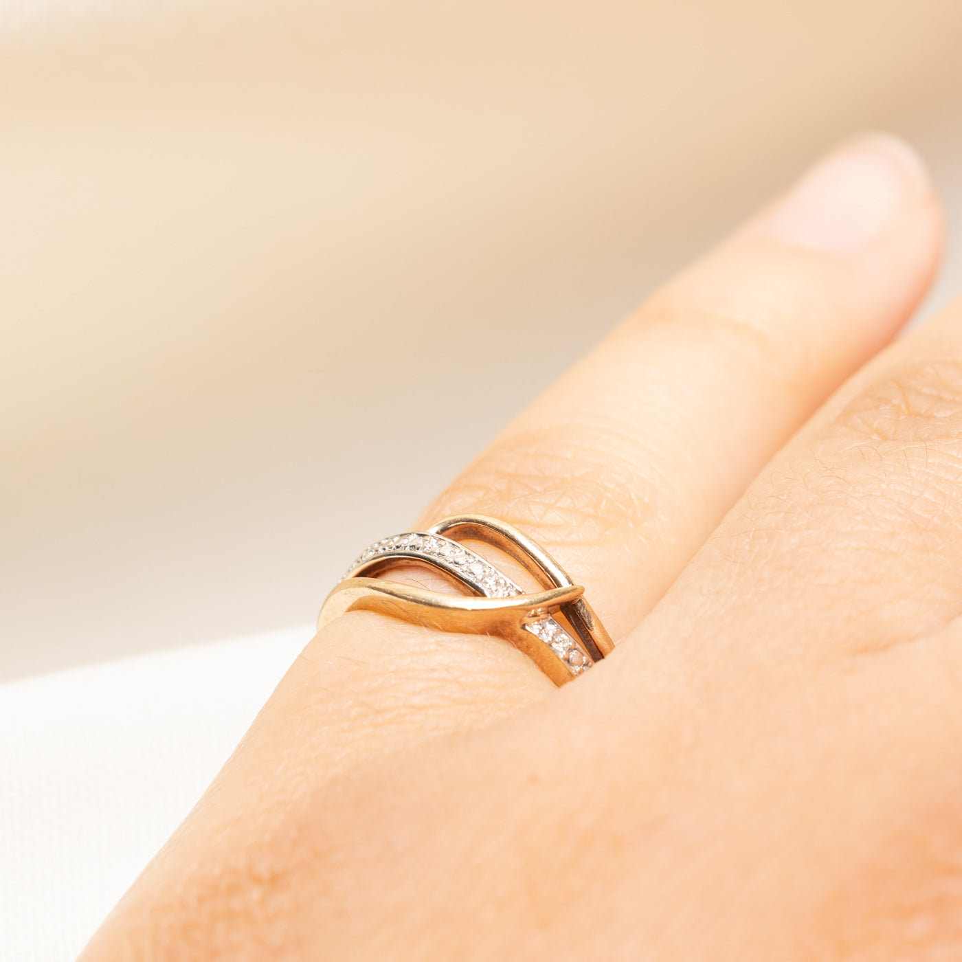 Yellow Gold Diamond Cross Over Ring | 0.02ctw | SZ 4