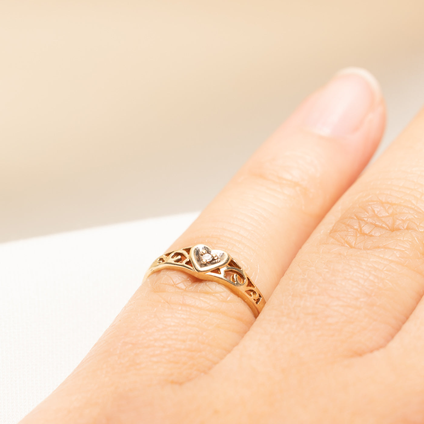 Diamond Heart Scrollwork Ring | 0.01ct | SZ 4
