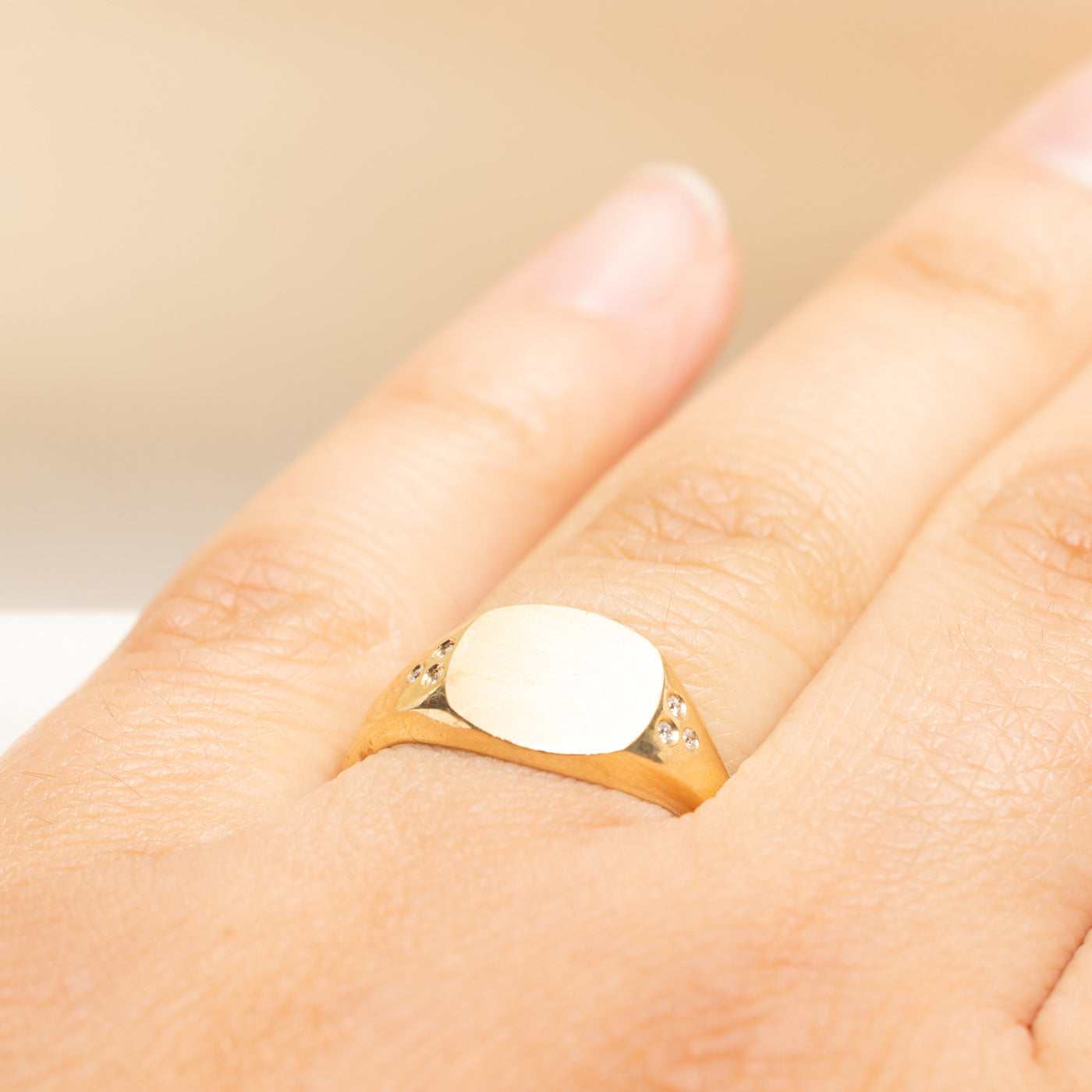 Yellow Gold Diamond Accented Signet Ring | 0.03ctw | SZ 7