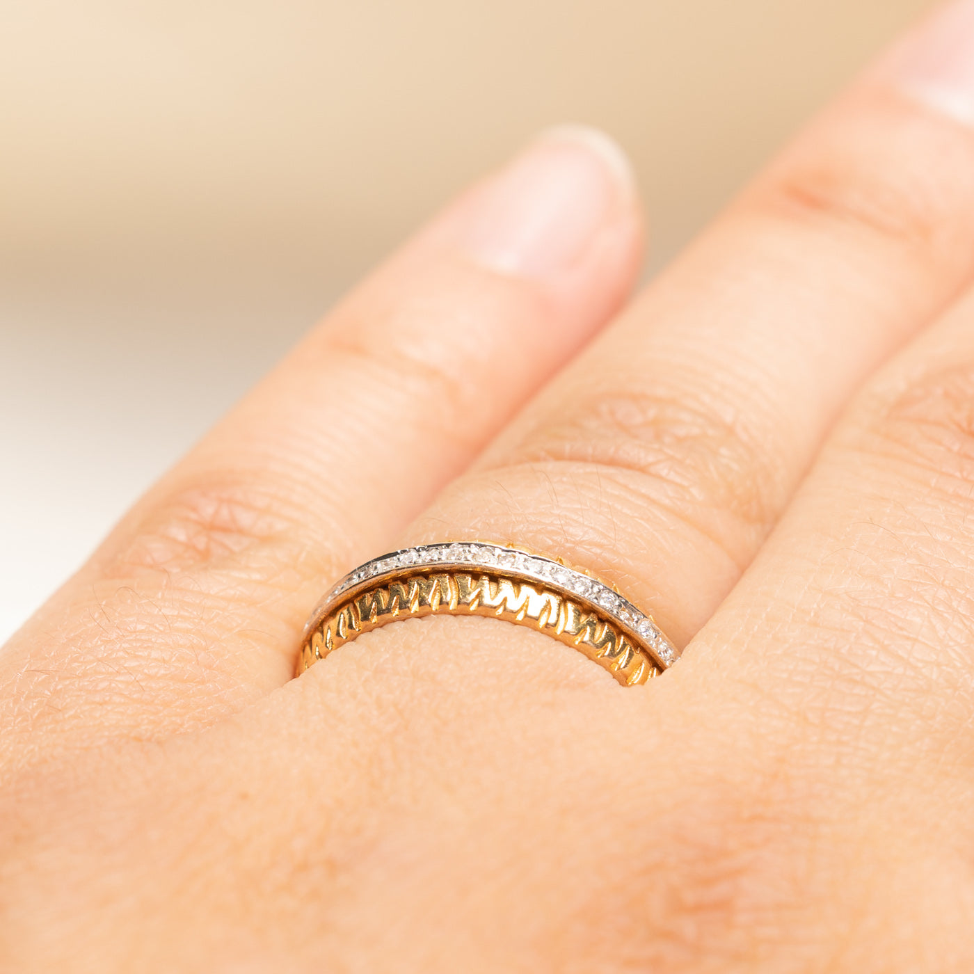 18k Semi Eternity Diamond Textured Band | 0.08ctw | 5.35mm | SZ 7.25