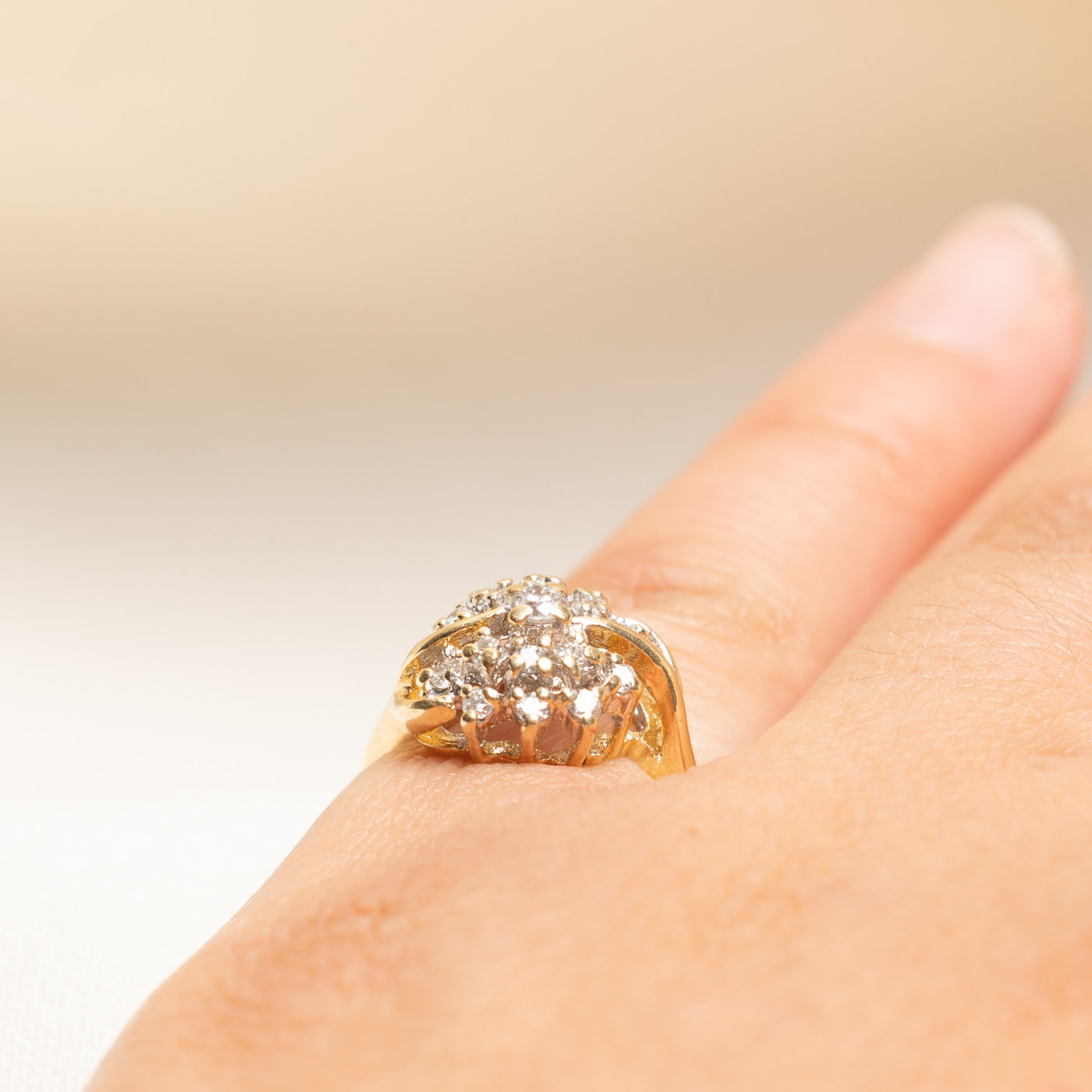 Yellow Gold Diamond Cluster Cocktail Ring | 0.25ctw | SZ 3.75