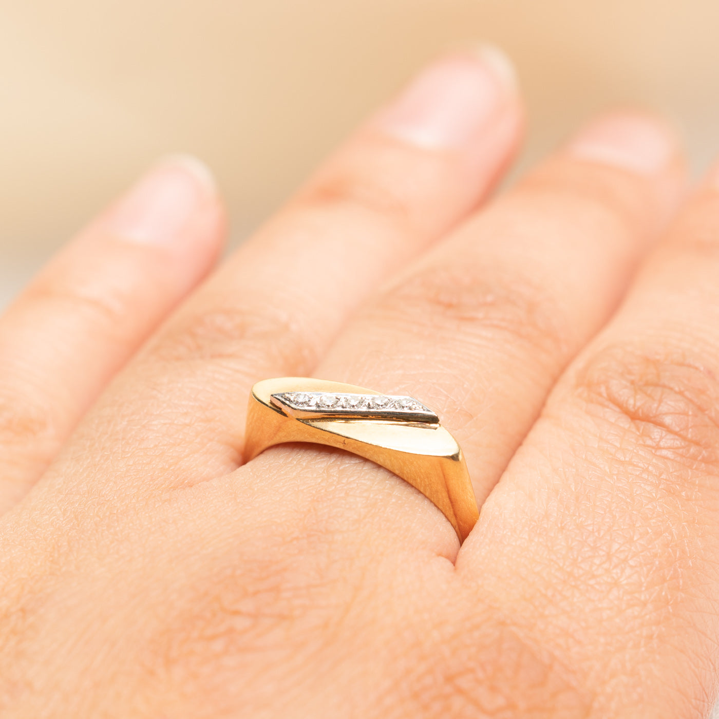 Diagonal Diamond Marquise Signet Ring | 0.07ctw | SZ 9