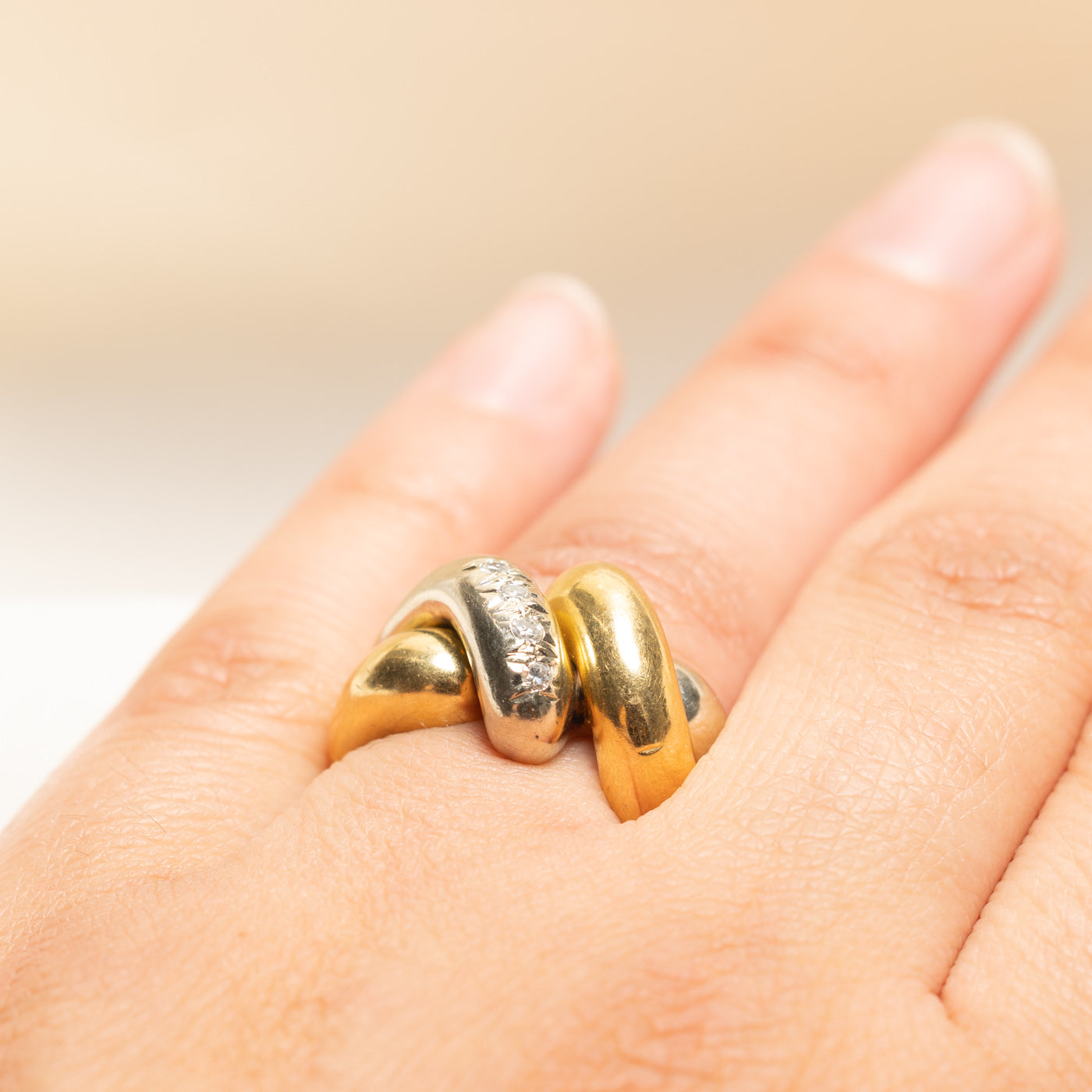 18k Two Tone Gold Diamond Intertwined Ring | 0.10ctw | SZ 6.25
