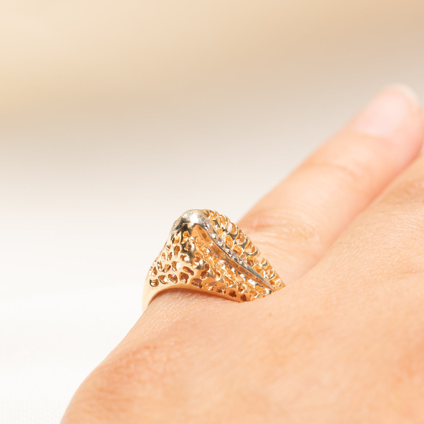 Yellow Gold Diamond Openwork Cocktail Ring | 0.06ctw | SZ 5.75