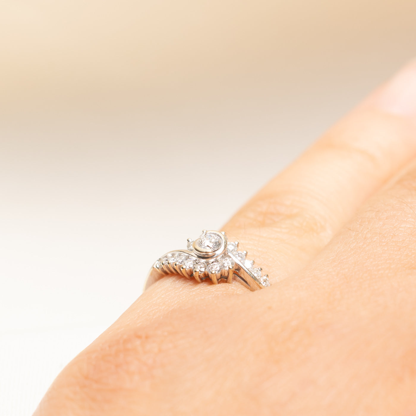 18k Bezel Set Diamond Petal Bypass Ring | 0.34ctw | SZ 5.5