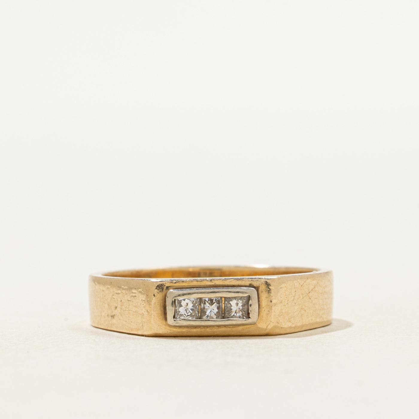Three Stone Princess Cut Diamond Signet Ring | SZ 6.25