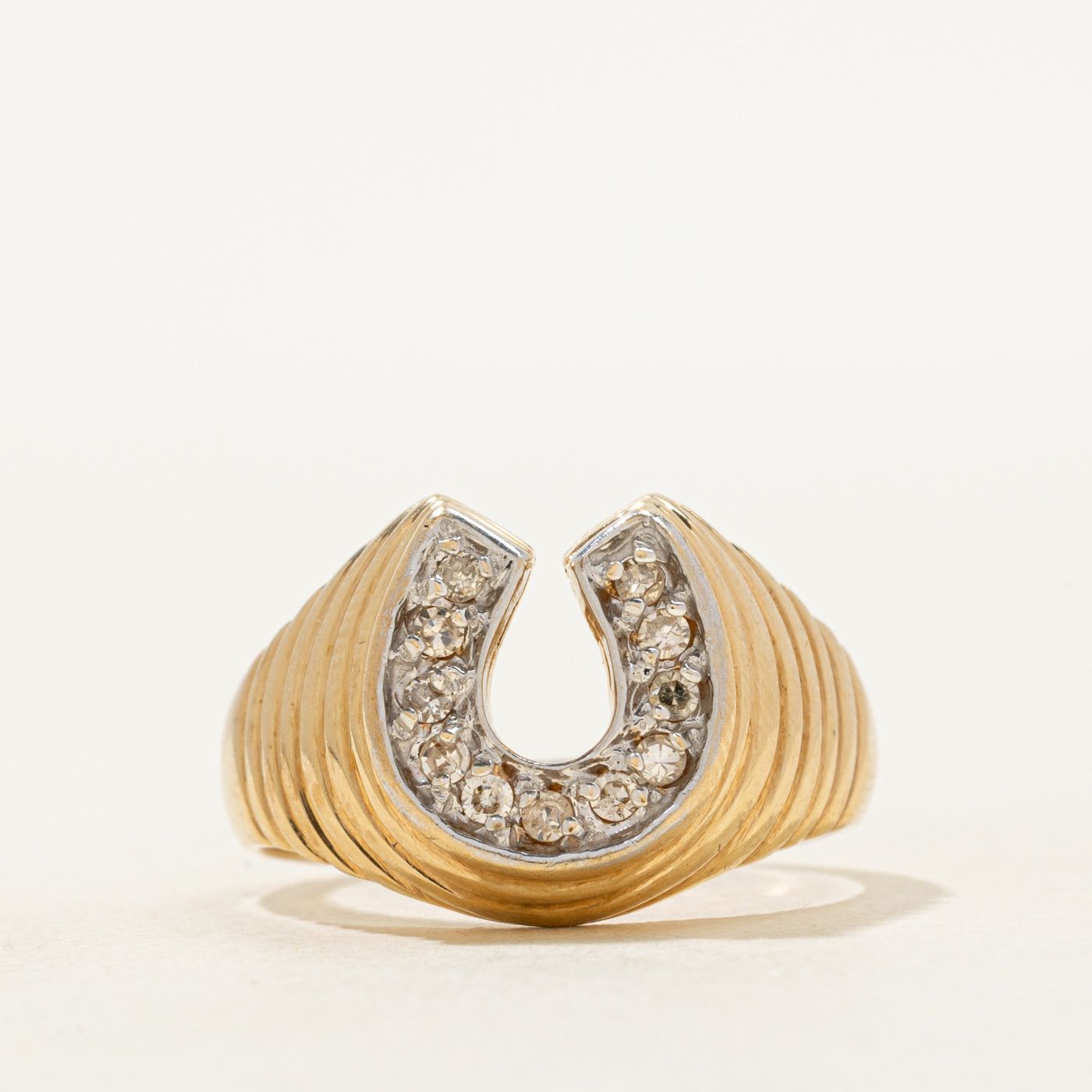 Diamond Horseshoe Grooved Ring | SZ 8.25