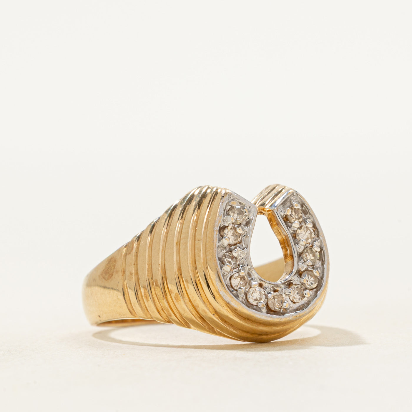 Diamond Horseshoe Grooved Ring | SZ 8.25