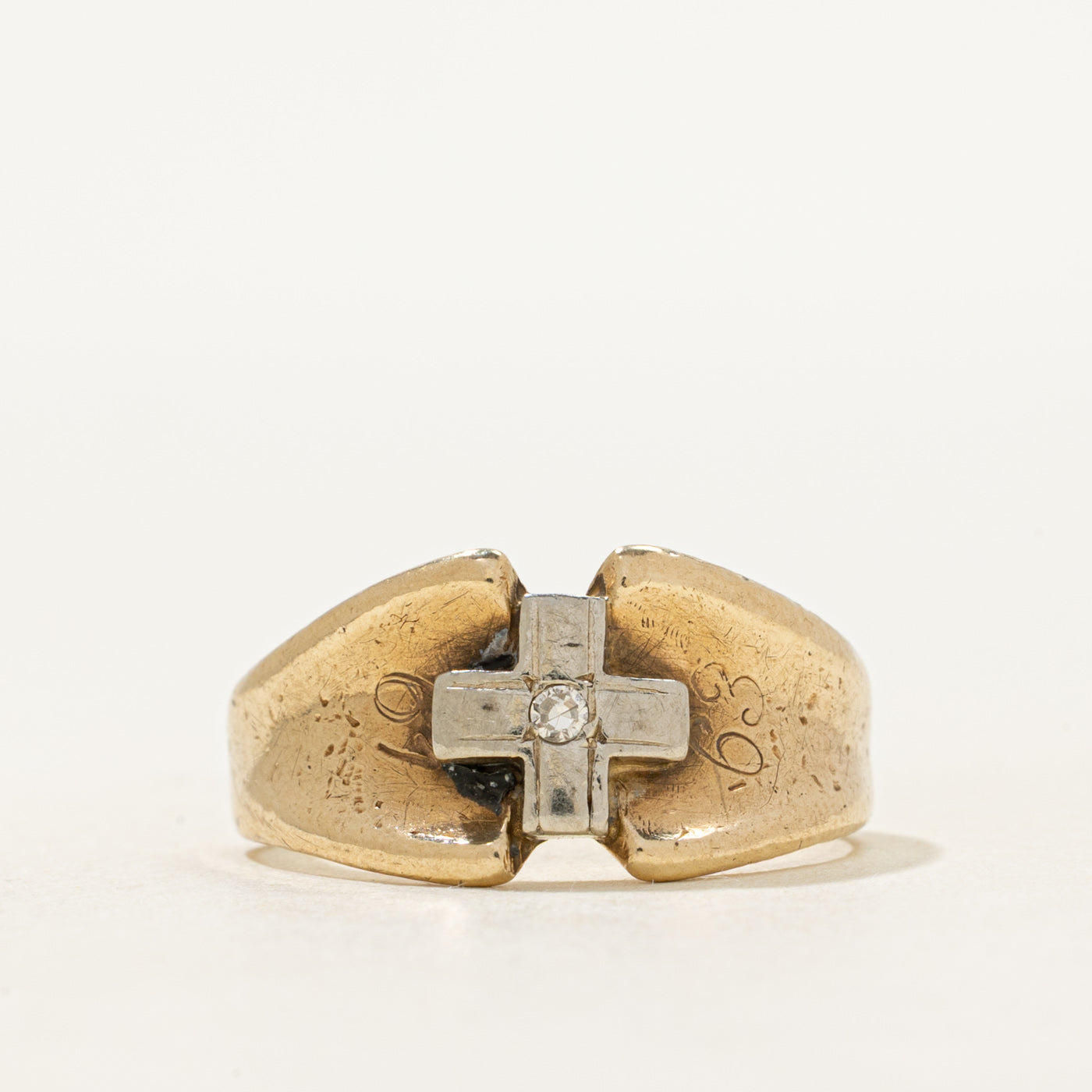 "1963" Two Tone Gold Diamond Cross Ring | SZ 6.75