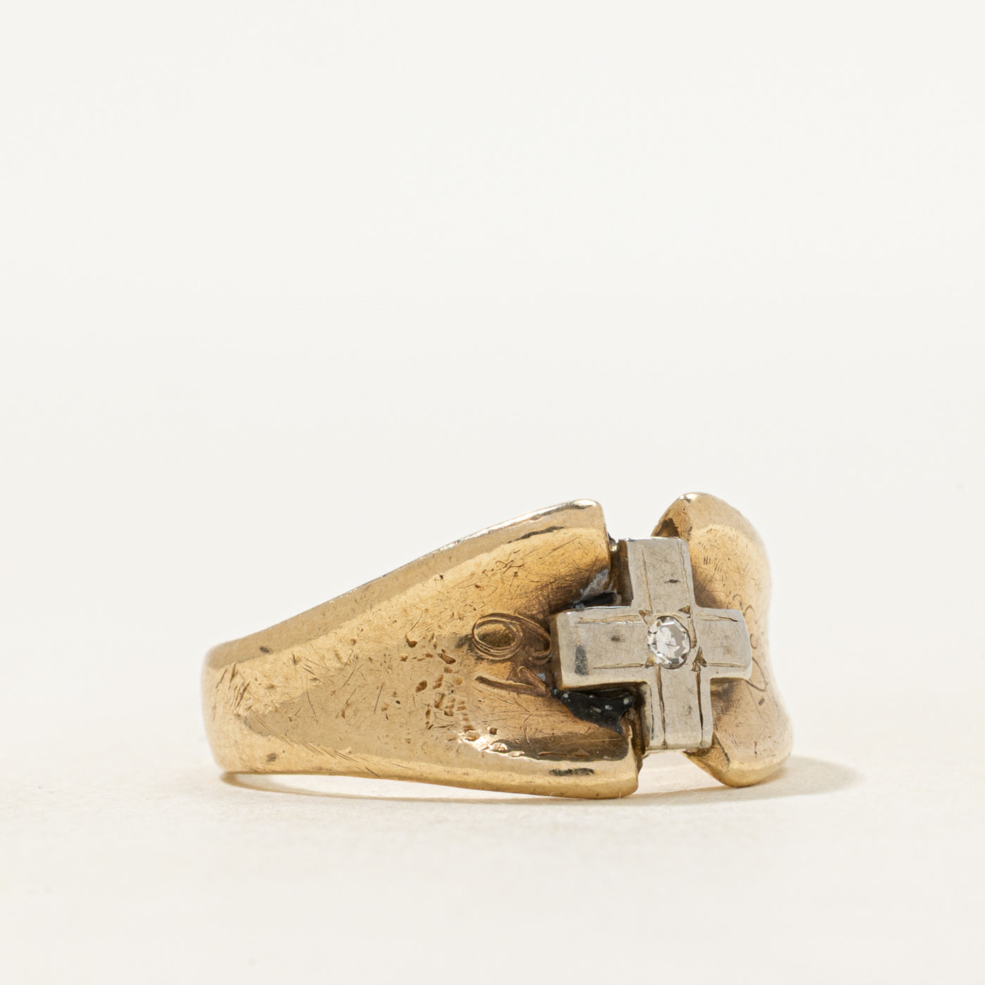 "1963" Two Tone Gold Diamond Cross Ring | SZ 6.75