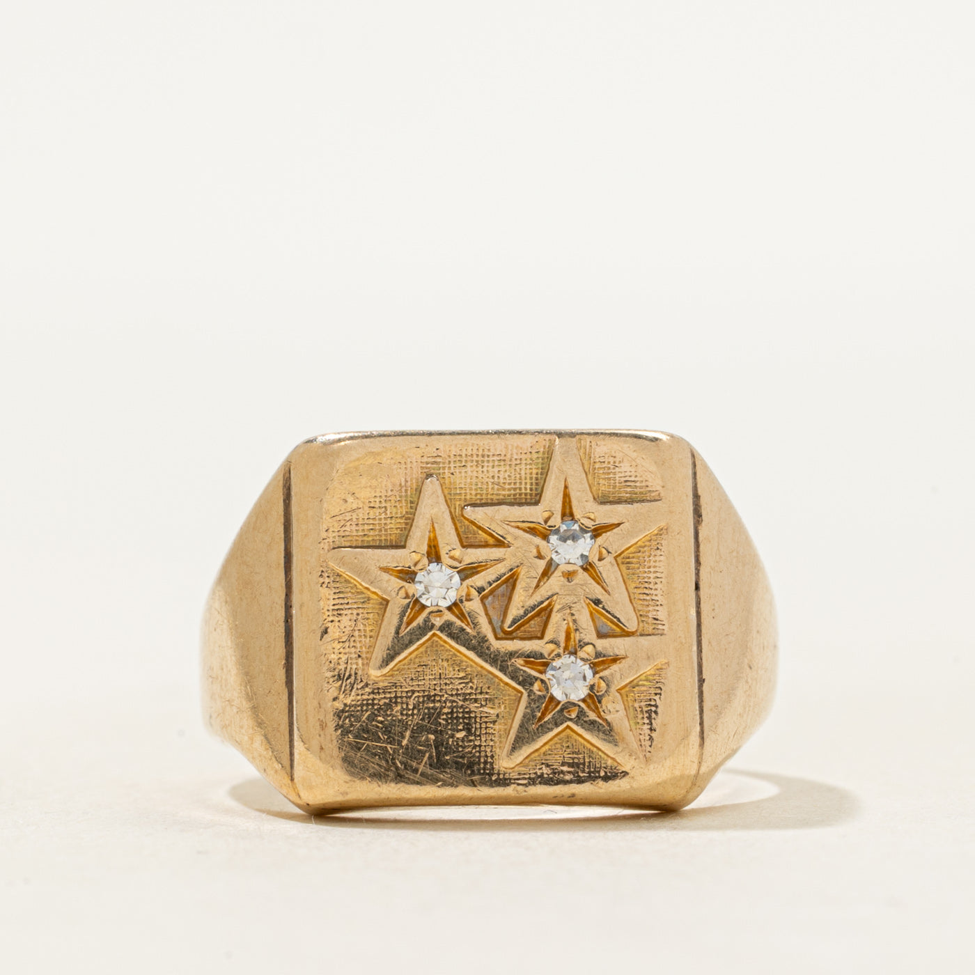 Three Stone Diamond Star Signet Ring | SZ 7