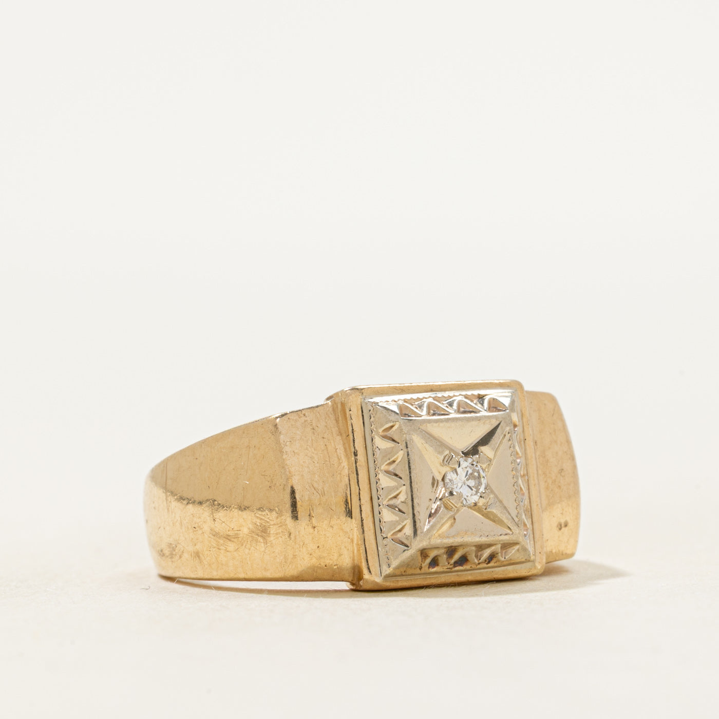 Diamond X Engraved Signet Ring | SZ 7.5