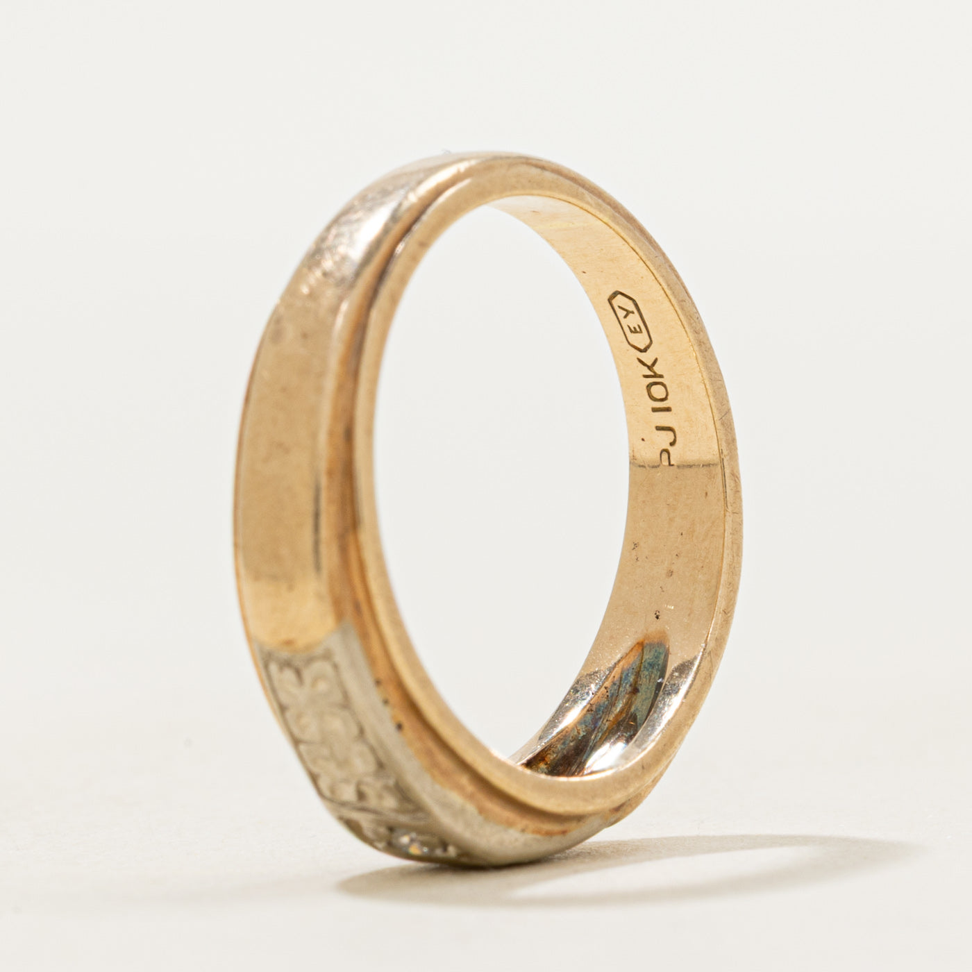 Two Tone Diamond Floral Engraved Band | SZ 5.5