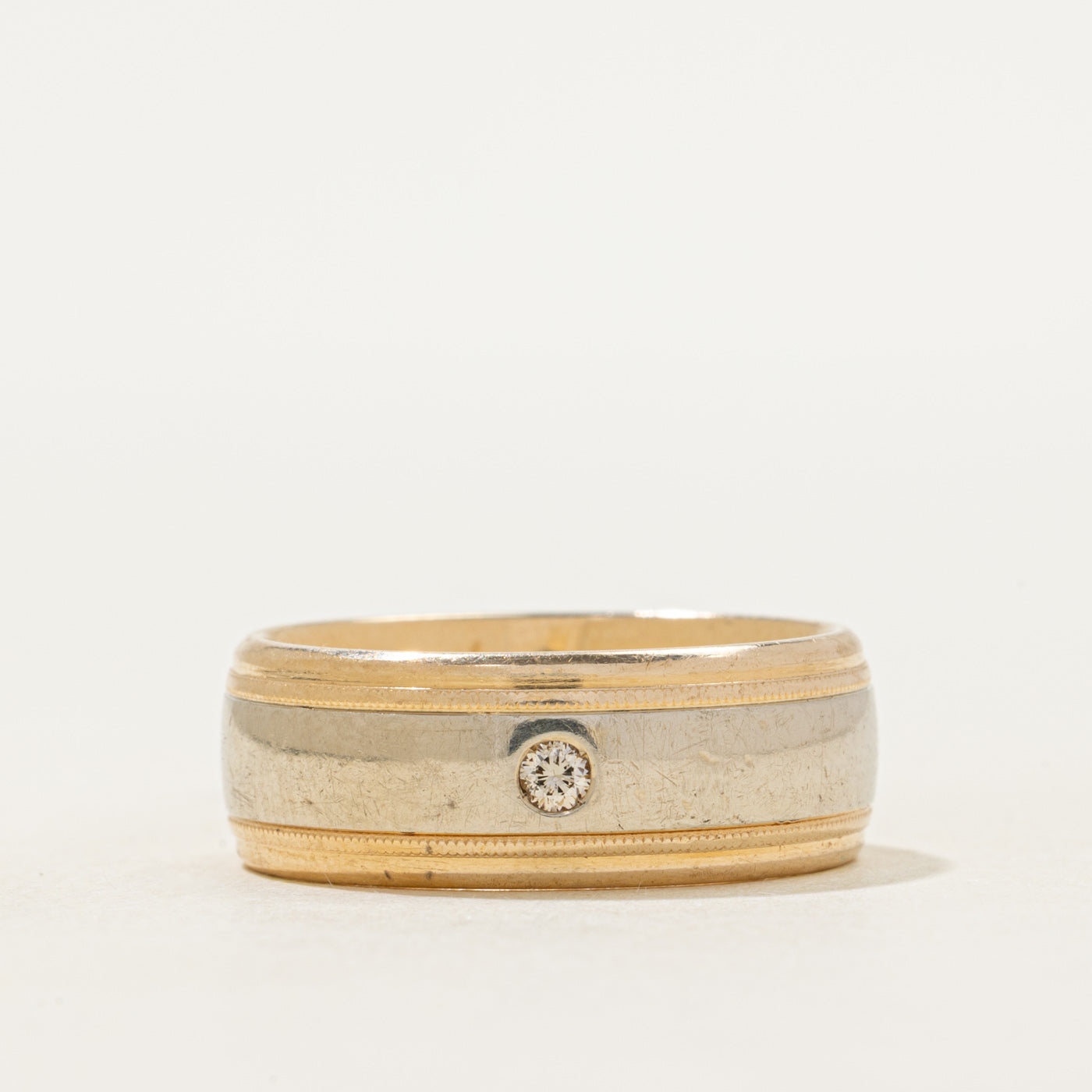 Two Tone Flush Set Diamond Band | 7.60mm | SZ 7.75