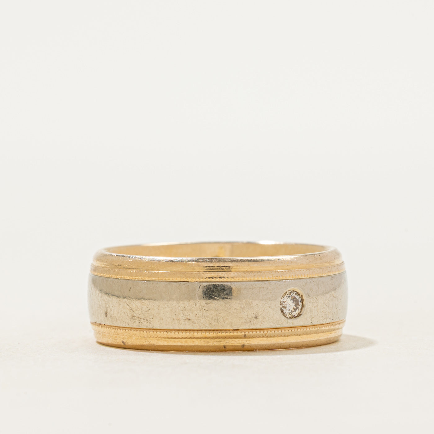 Two Tone Flush Set Diamond Band | 7.60mm | SZ 7.75