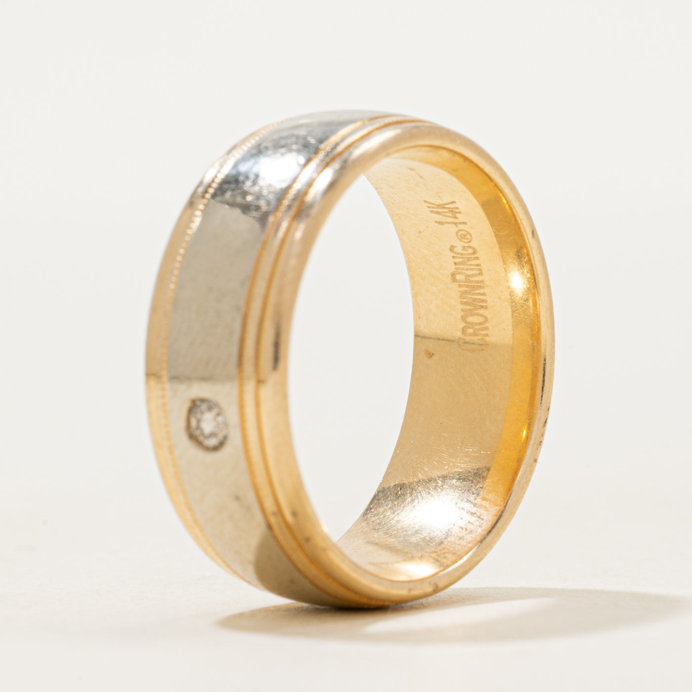 Two Tone Flush Set Diamond Band | 7.60mm | SZ 7.75