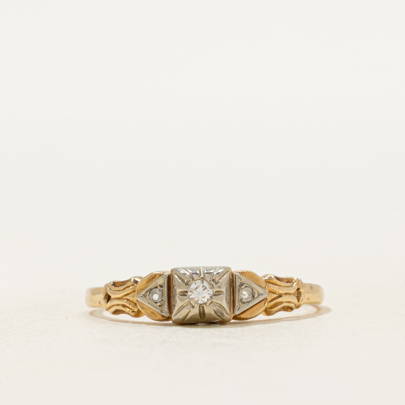 Vintage Canadian Rose Cut Diamond Scrollwork Ring | SZ 8.25