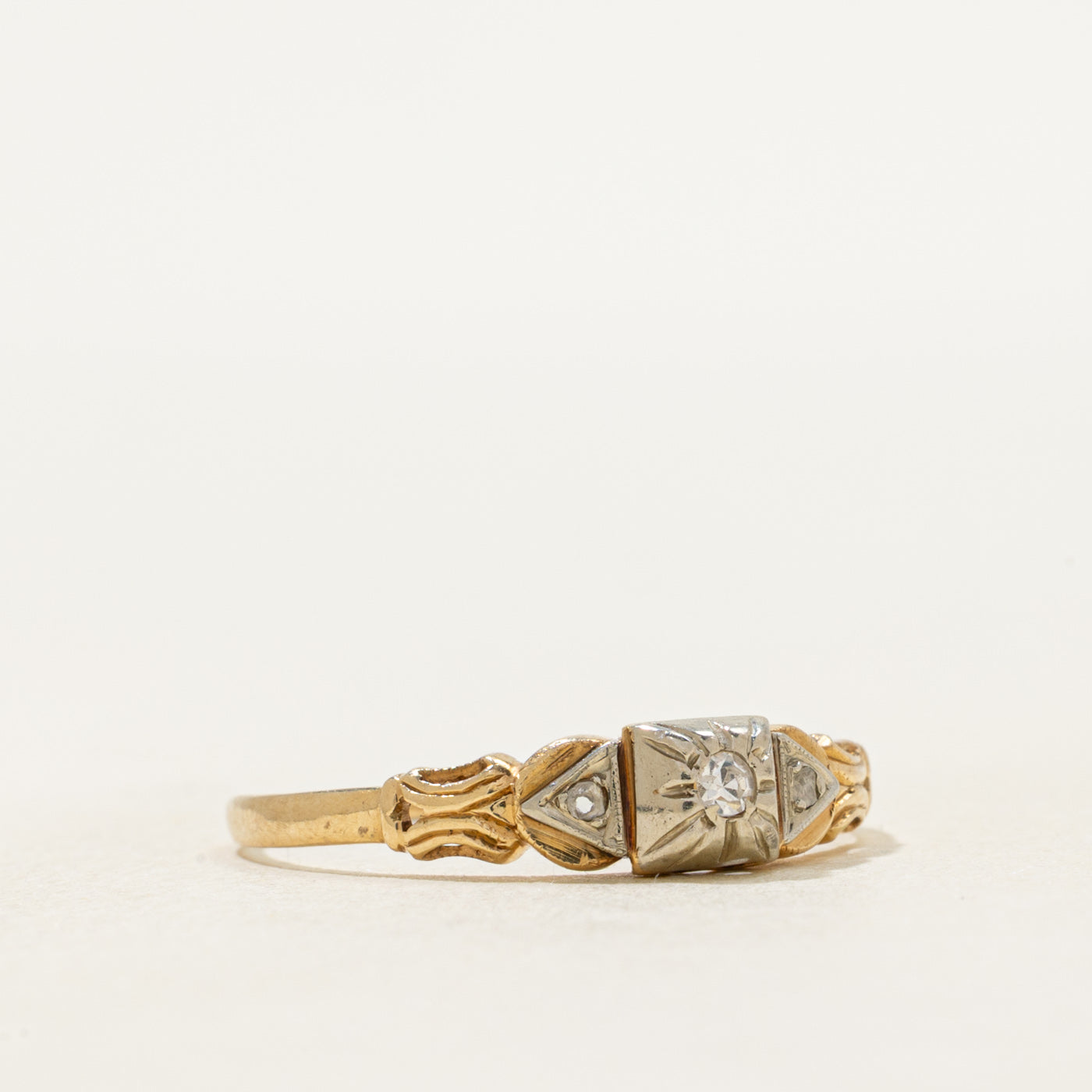 Vintage Canadian Rose Cut Diamond Scrollwork Ring | SZ 8.25