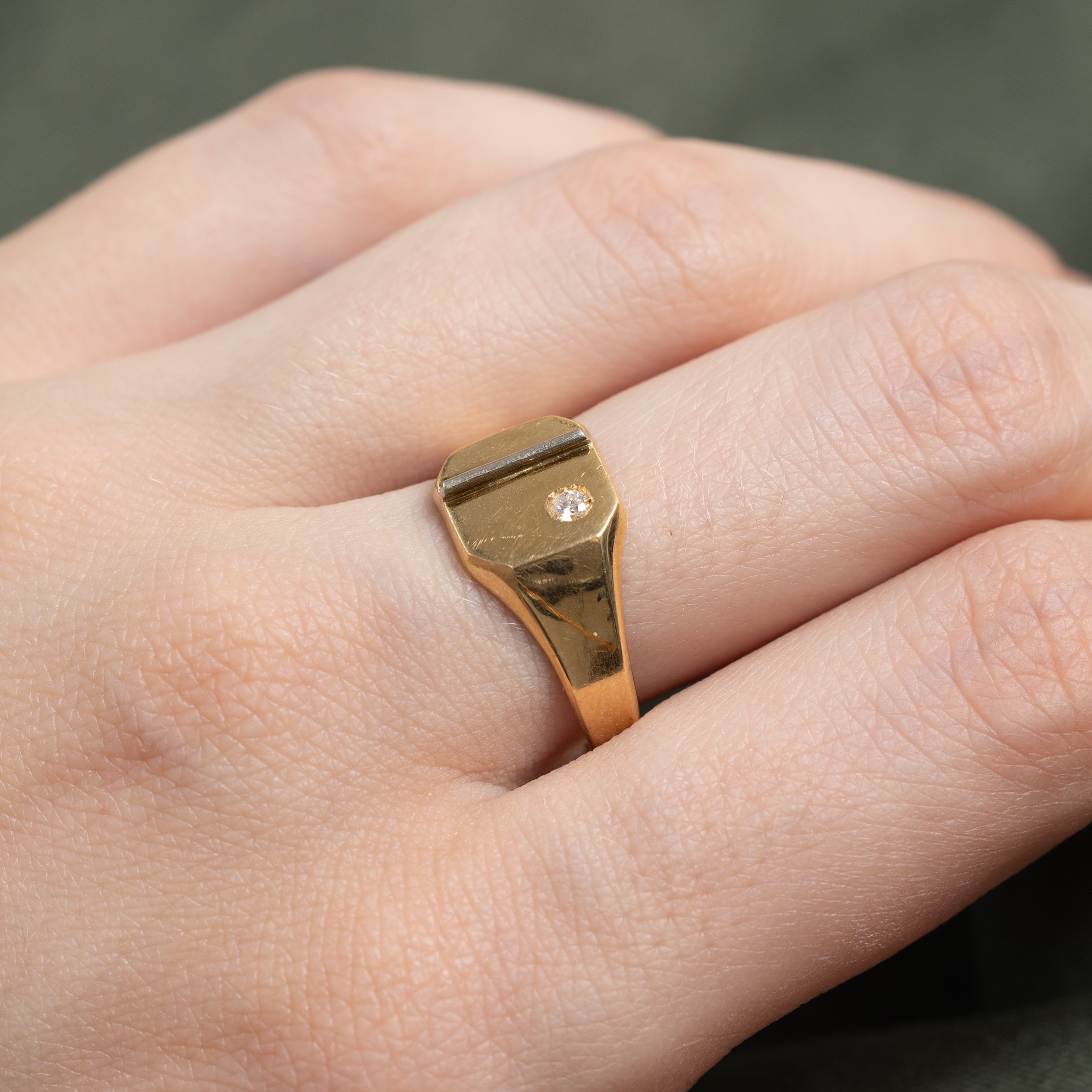 18k Yellow Gold Diamond Signet Ring | SZ 8