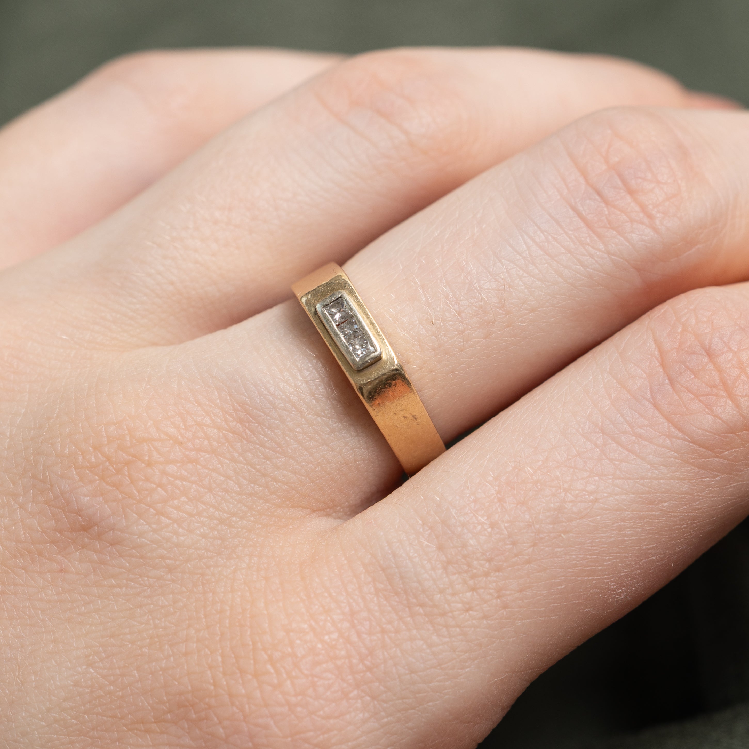 Three Stone Princess Cut Diamond Signet Ring | SZ 6.25