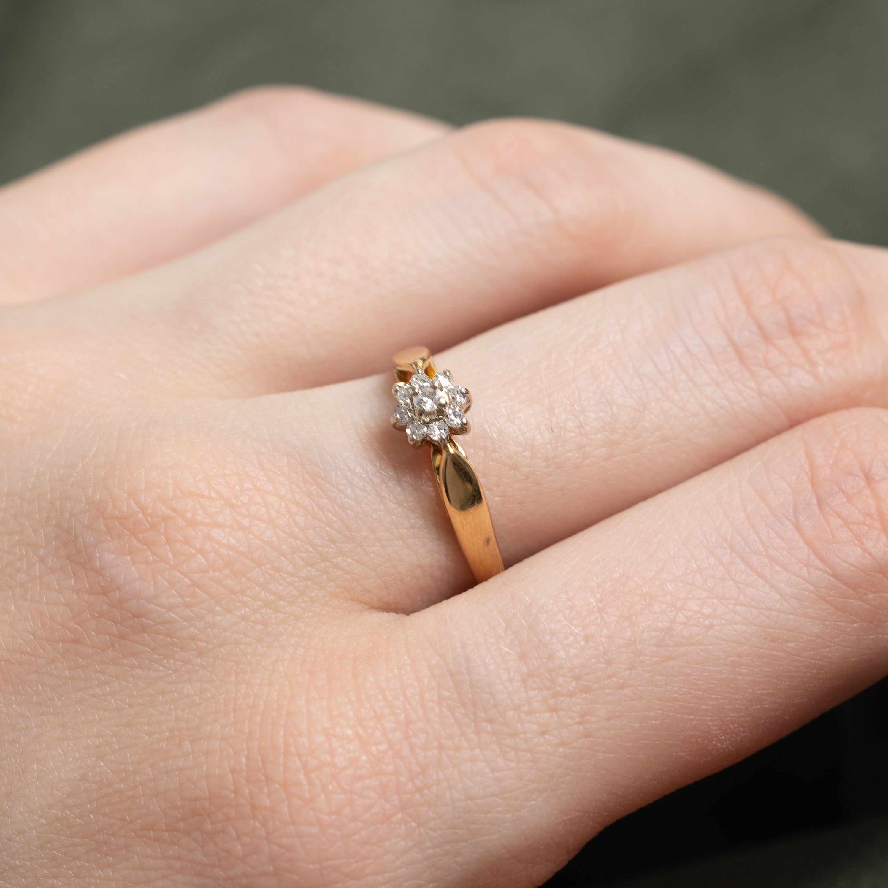 Yellow Gold Diamond Petal Cluster Ring | SZ 7