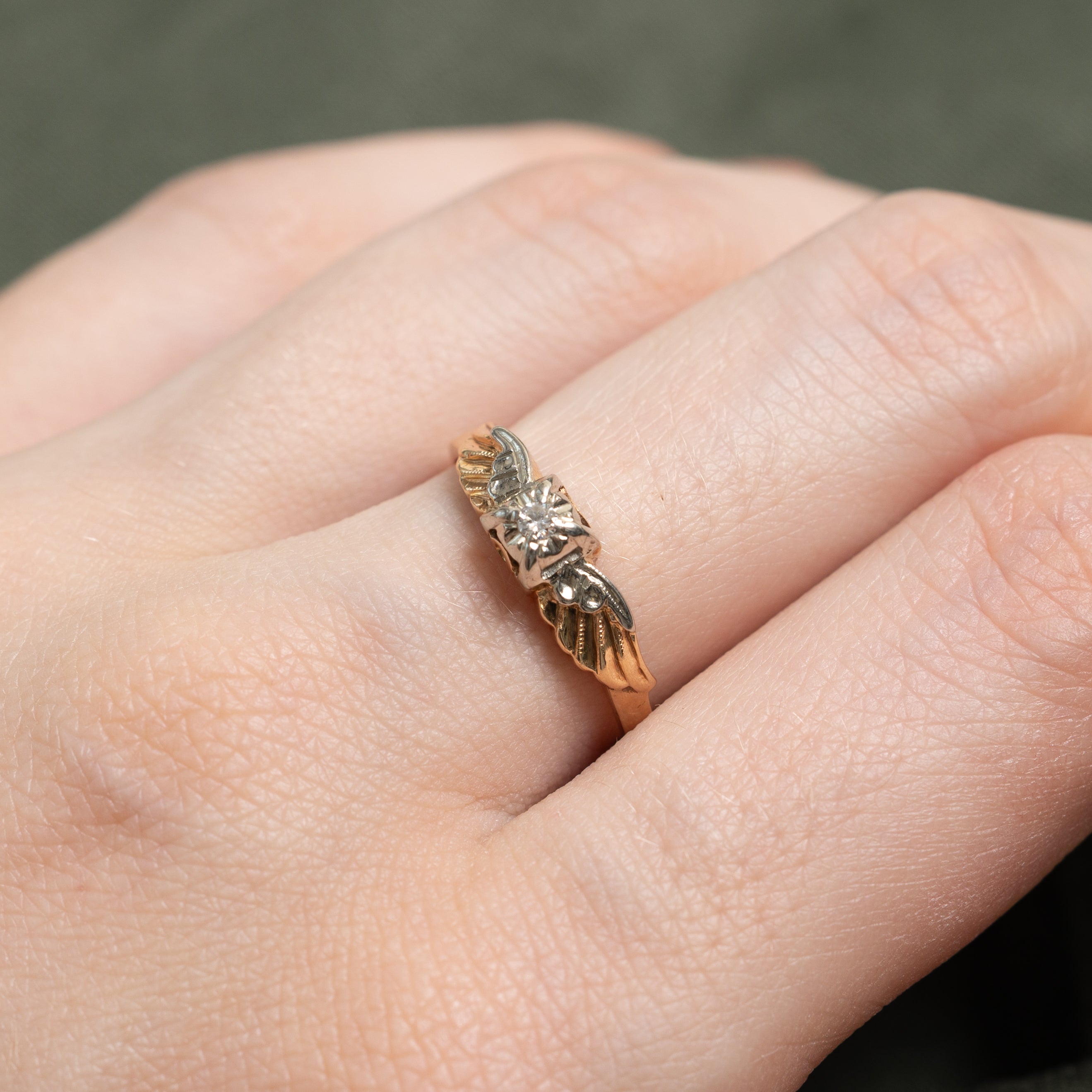 Vintage Canadian Diamond Wing Design Ring | SZ 6.5