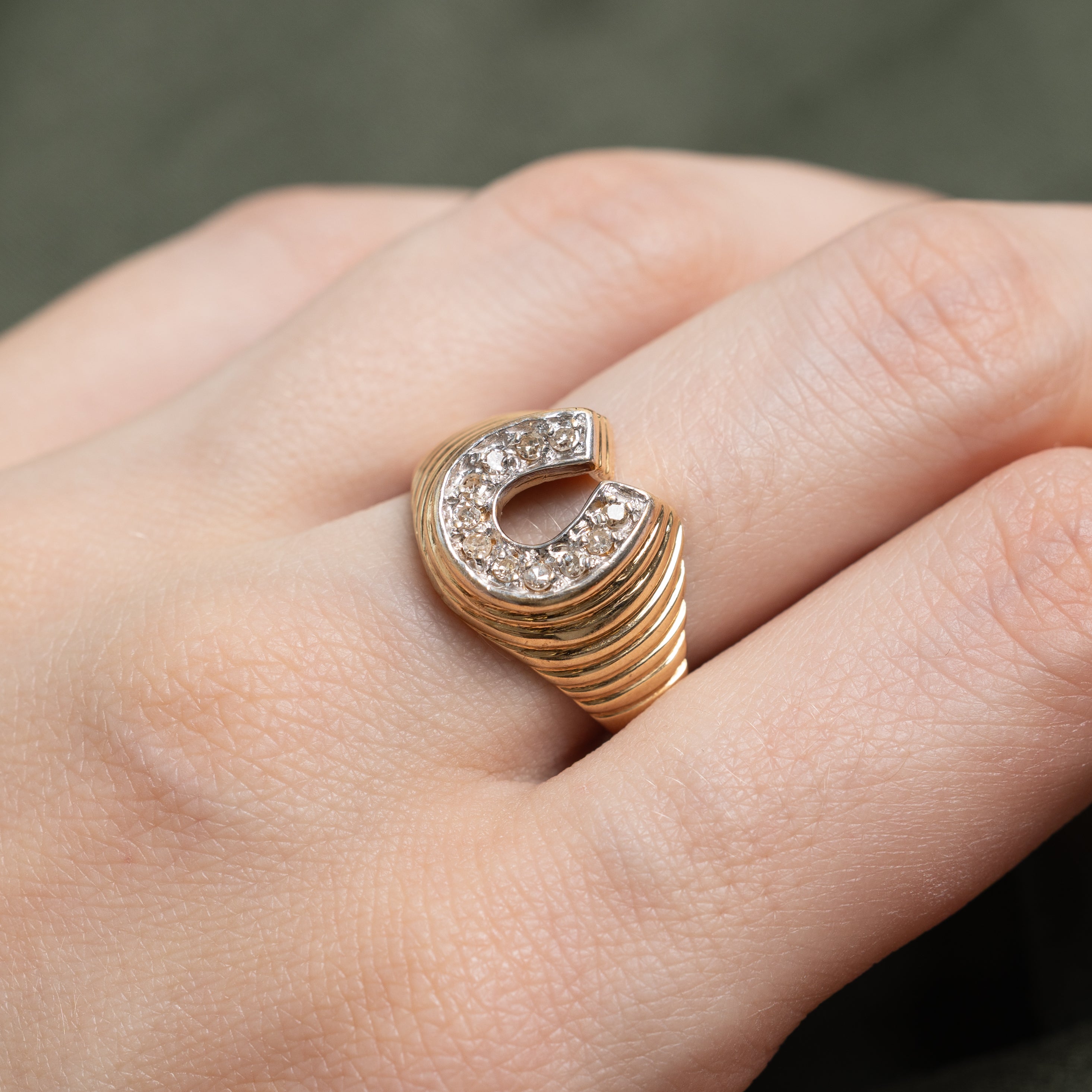 Diamond Horseshoe Grooved Ring | SZ 8.25